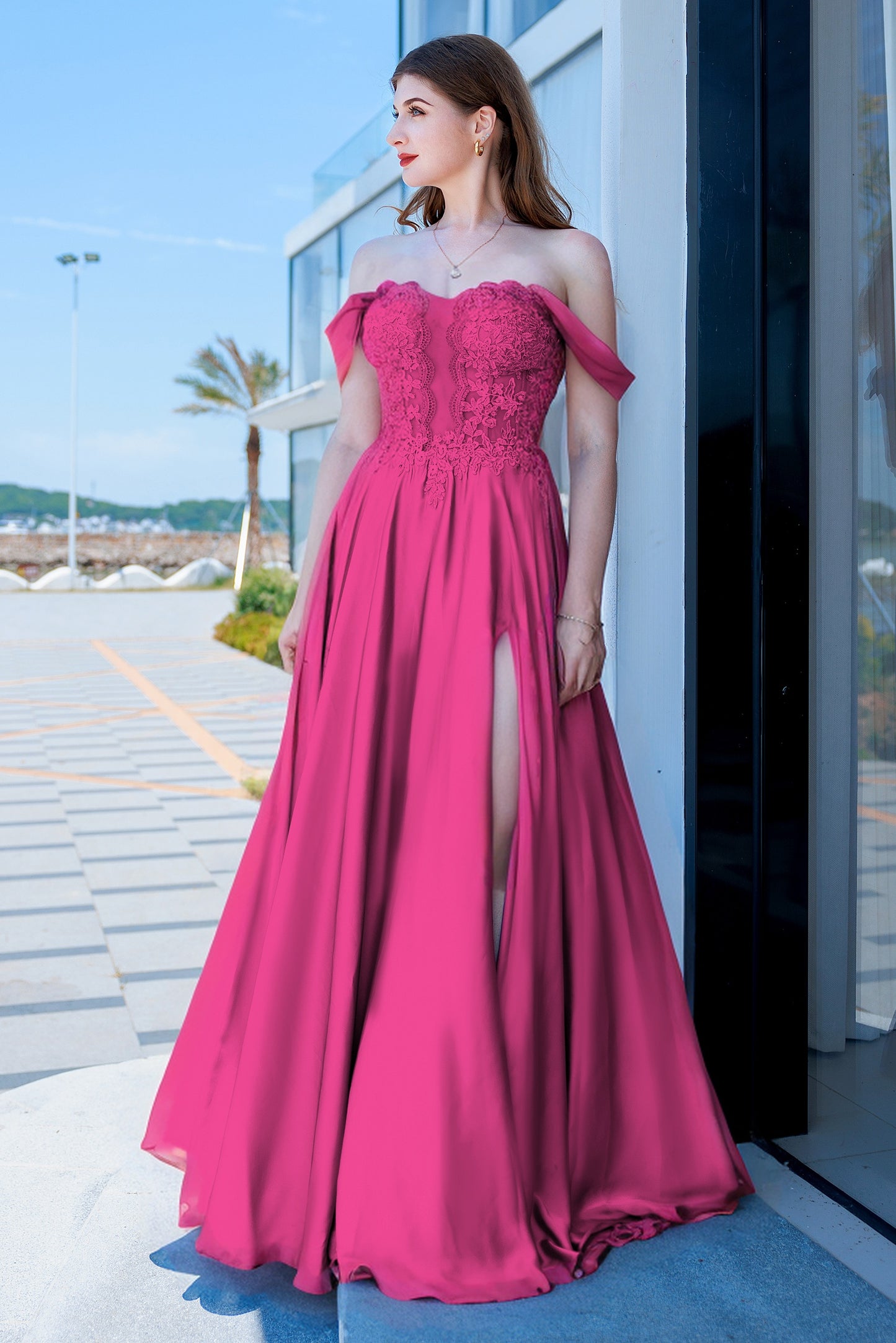 A-Line Floor Length Forged Chiffon Prom Dress CS0485