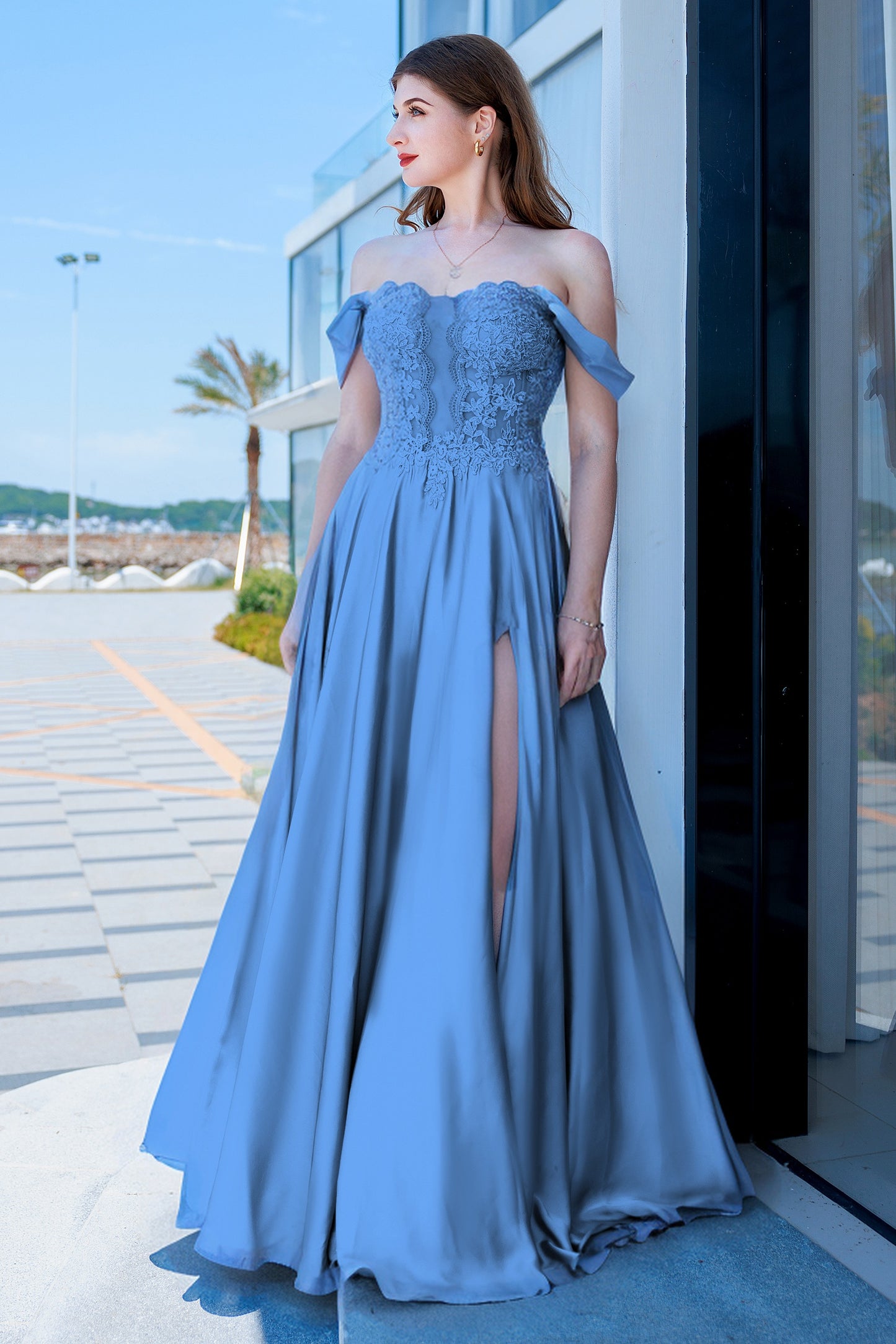 A-Line Floor Length Forged Chiffon Prom Dress CS0485