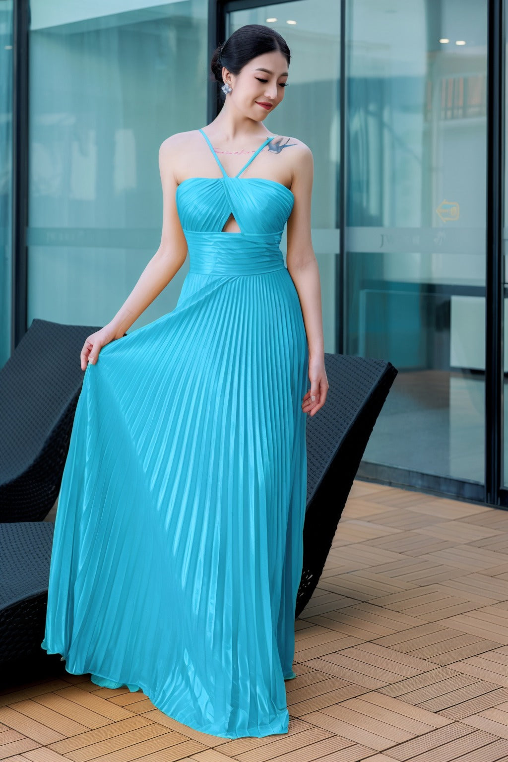 Sheath-Column Floor Length Hot Stamping Cloth Prom Dress CS0486