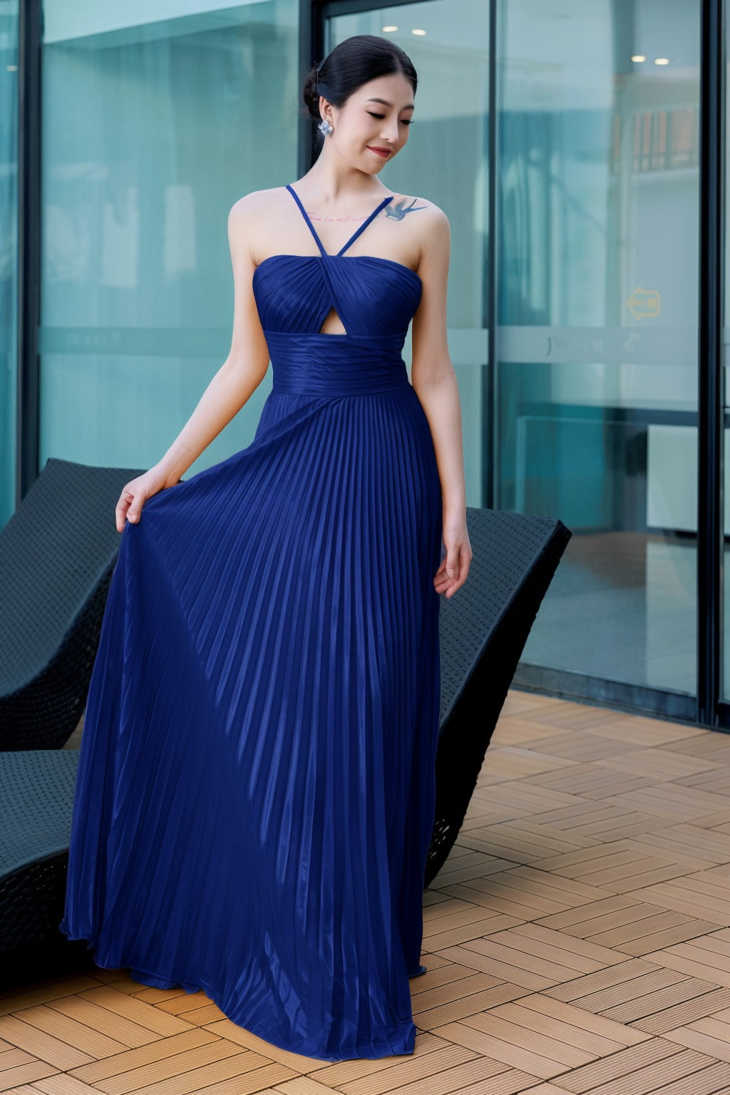 Sheath-Column Floor Length Hot Stamping Cloth Prom Dress CS0486