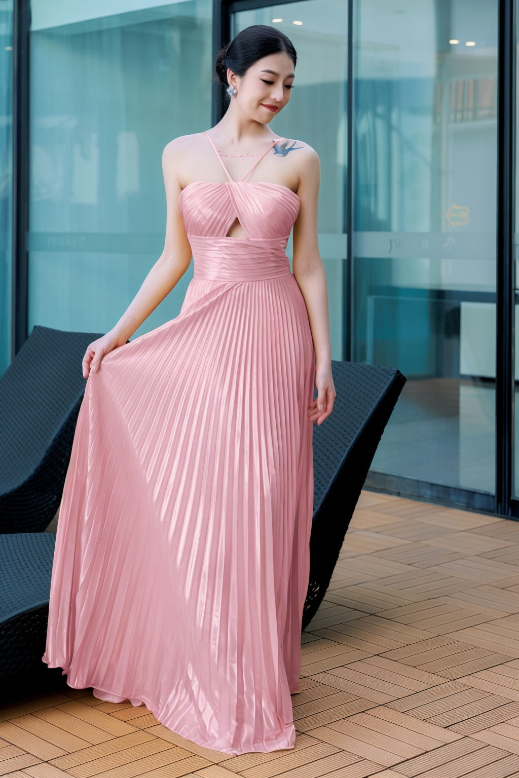 Sheath-Column Floor Length Hot Stamping Cloth Prom Dress CS0486