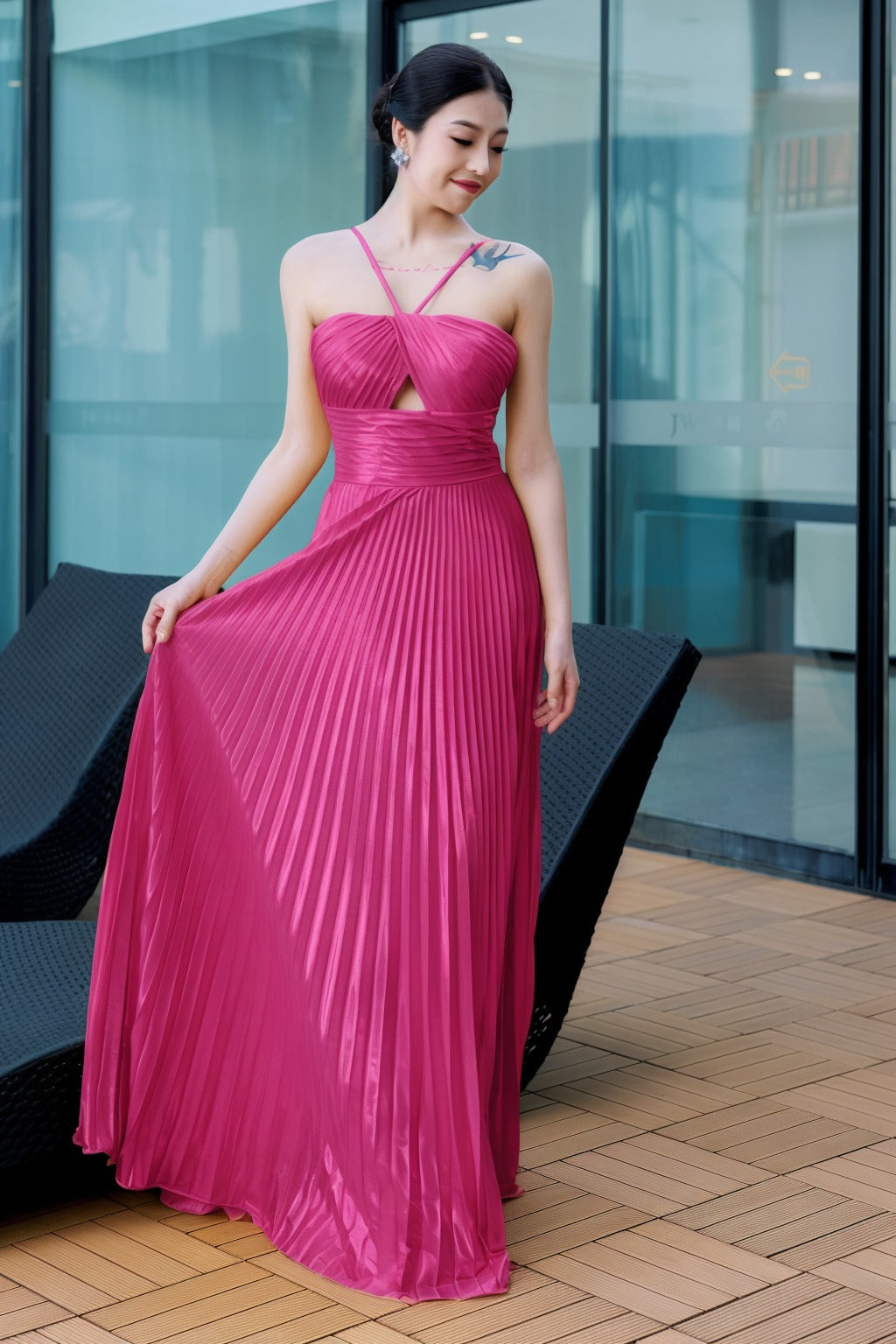 Sheath-Column Floor Length Hot Stamping Cloth Prom Dress CS0486