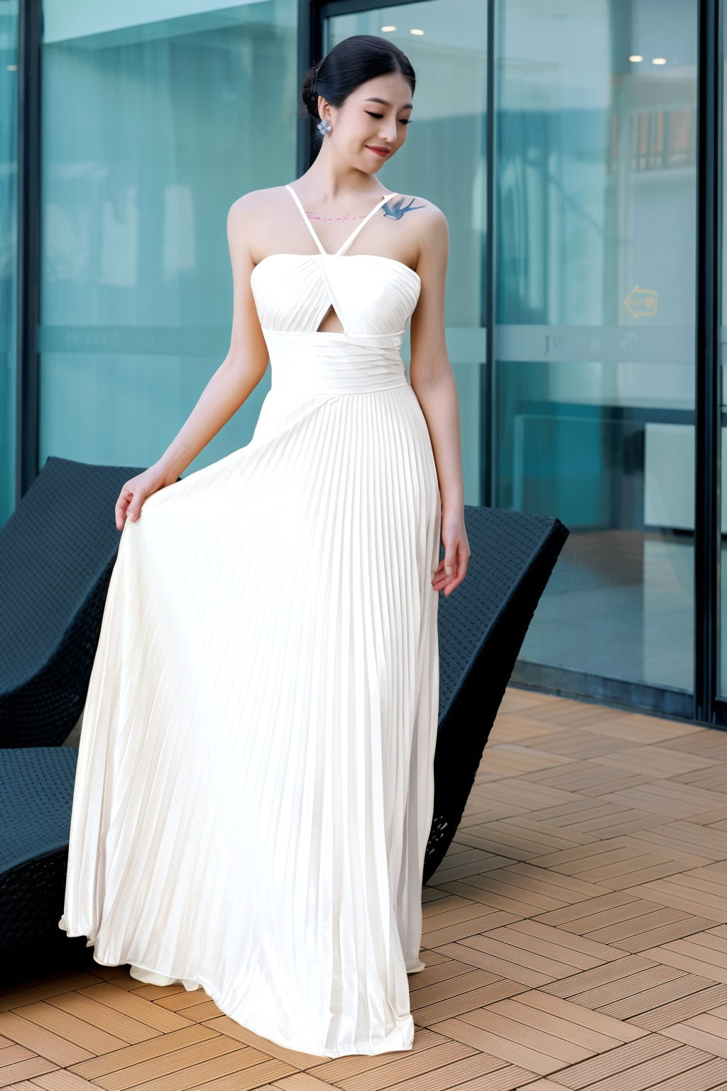 Sheath-Column Floor Length Hot Stamping Cloth Prom Dress CS0486