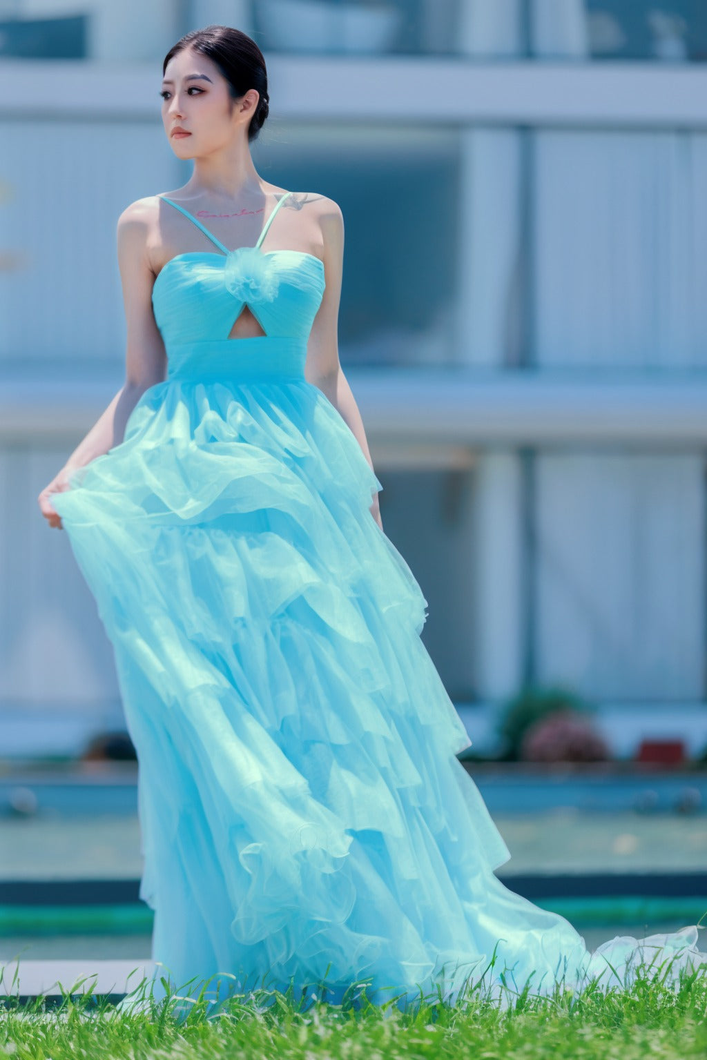 Princess Sweep-Brush Train Tulle Prom Dress CS0493