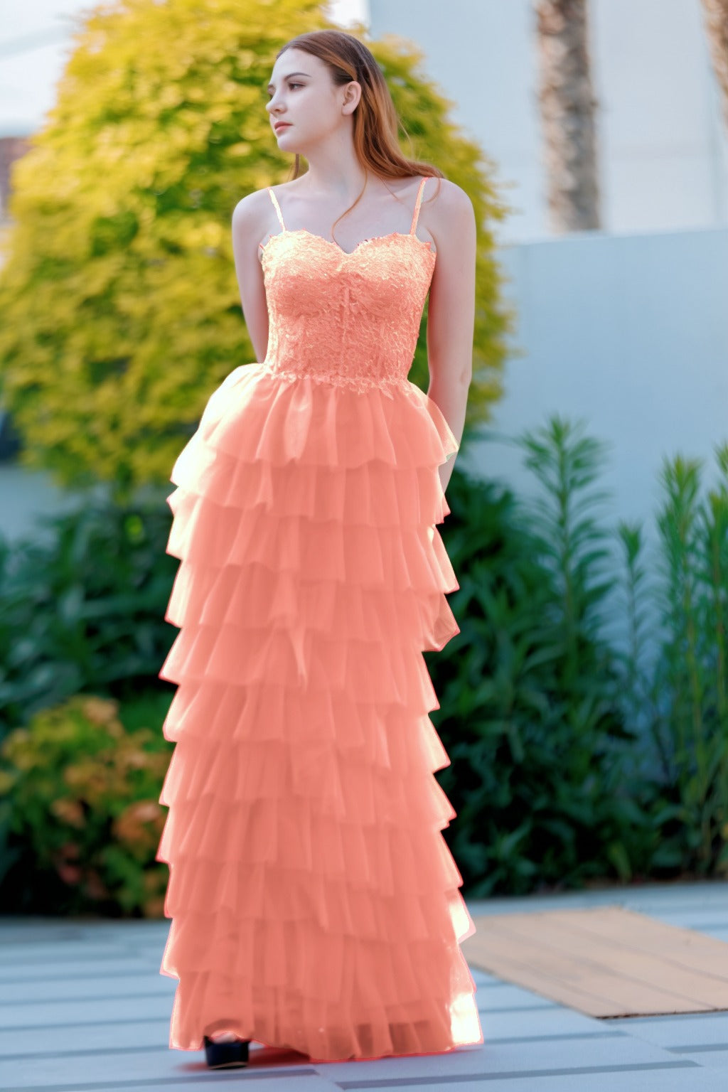 Sheath-Column Floor Length Tulle Prom Dress CS0496