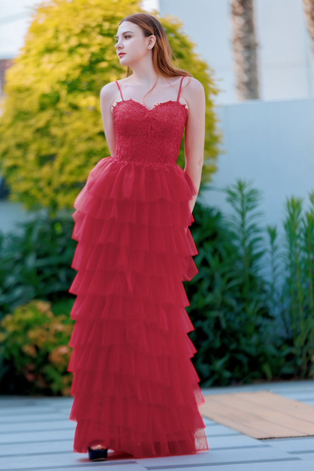 Sheath-Column Floor Length Tulle Prom Dress CS0496