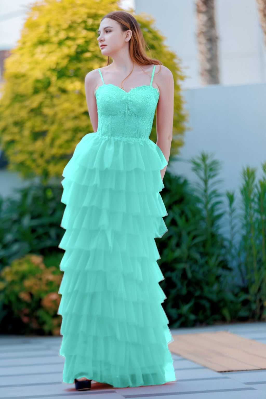 Sheath-Column Floor Length Tulle Prom Dress CS0496