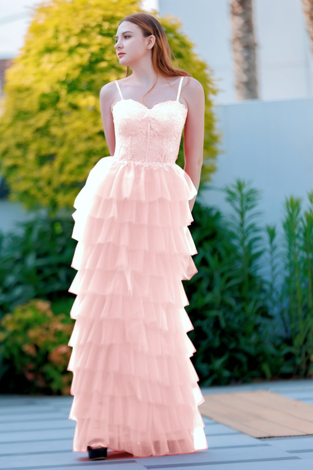 Sheath-Column Floor Length Tulle Prom Dress CS0496