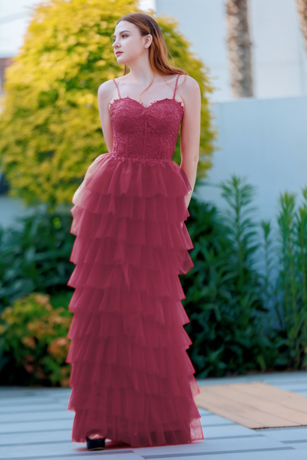 Sheath-Column Floor Length Tulle Prom Dress CS0496