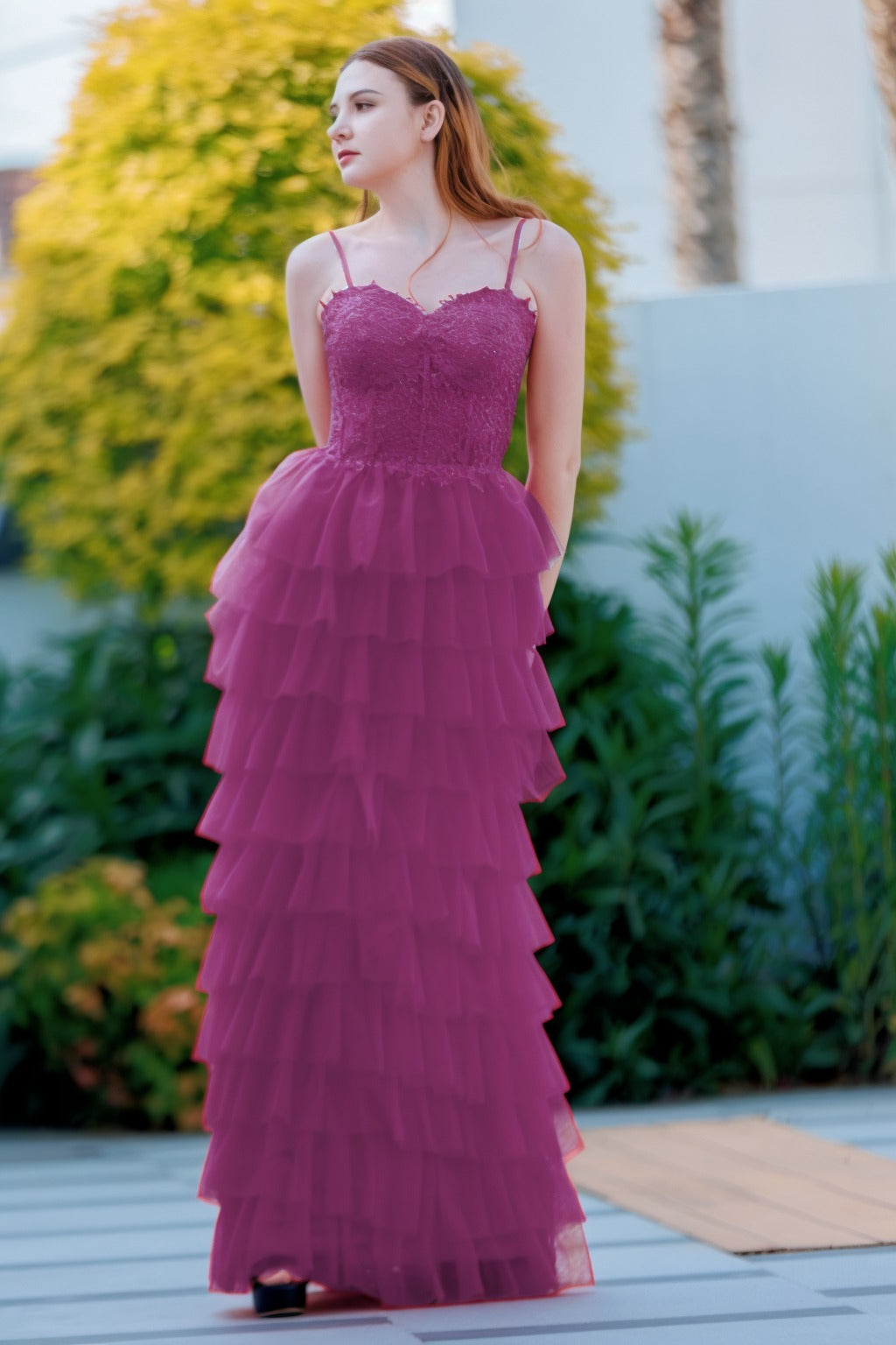 Sheath-Column Floor Length Tulle Prom Dress CS0496