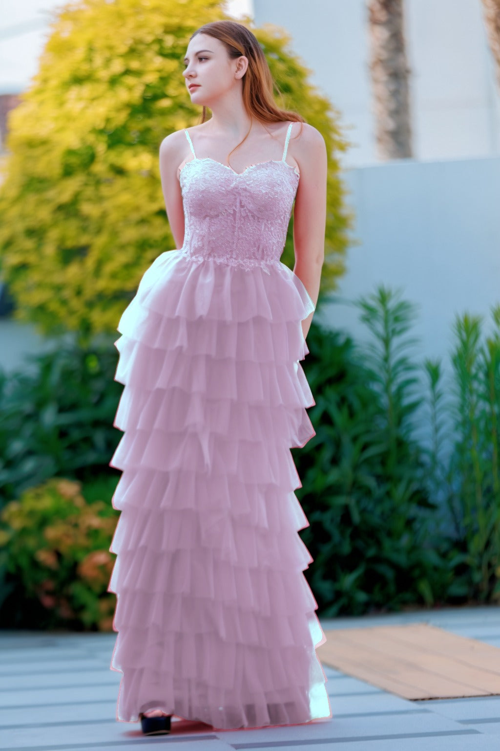 Sheath-Column Floor Length Tulle Prom Dress CS0496