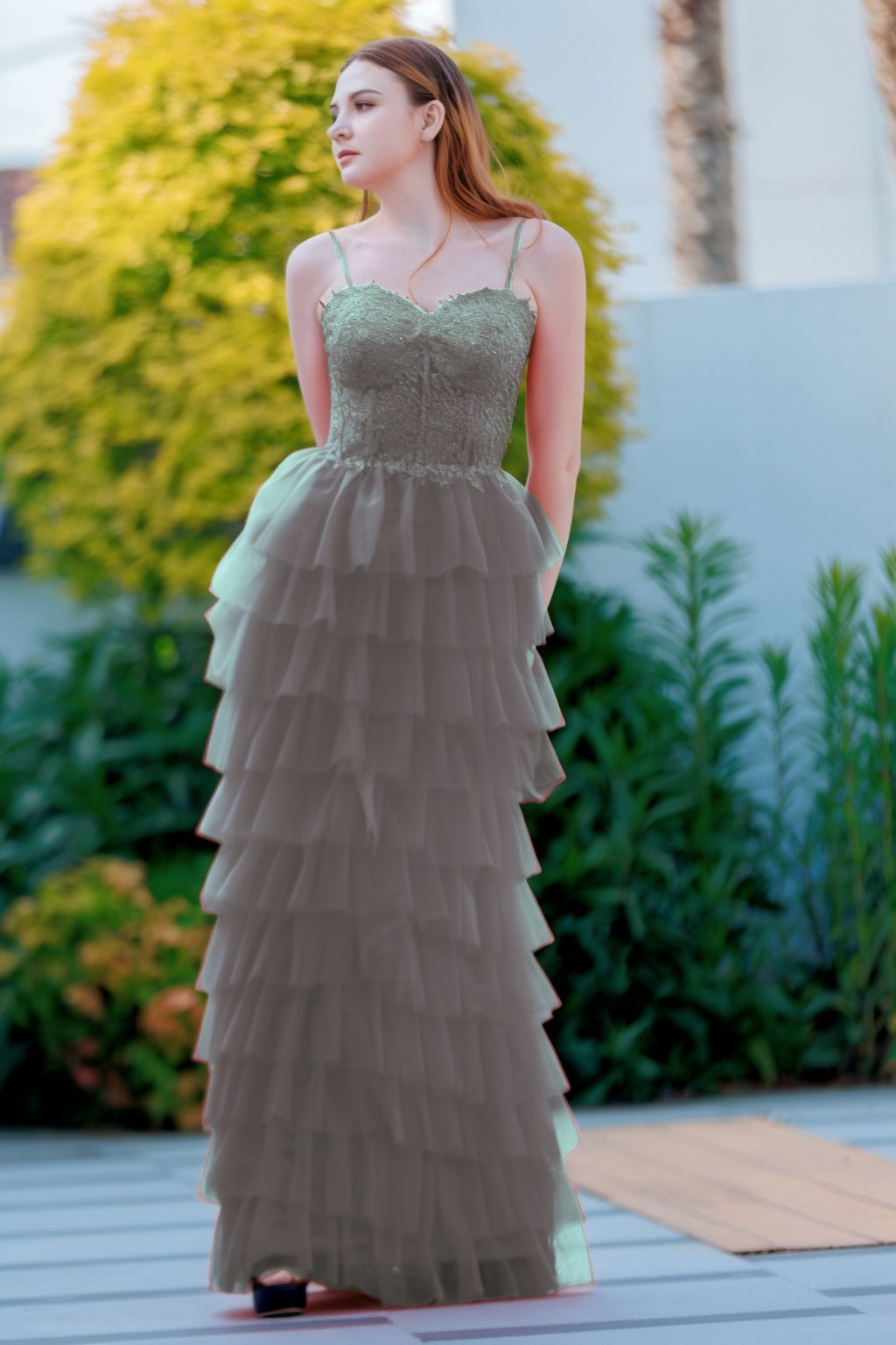 Sheath-Column Floor Length Tulle Prom Dress CS0496