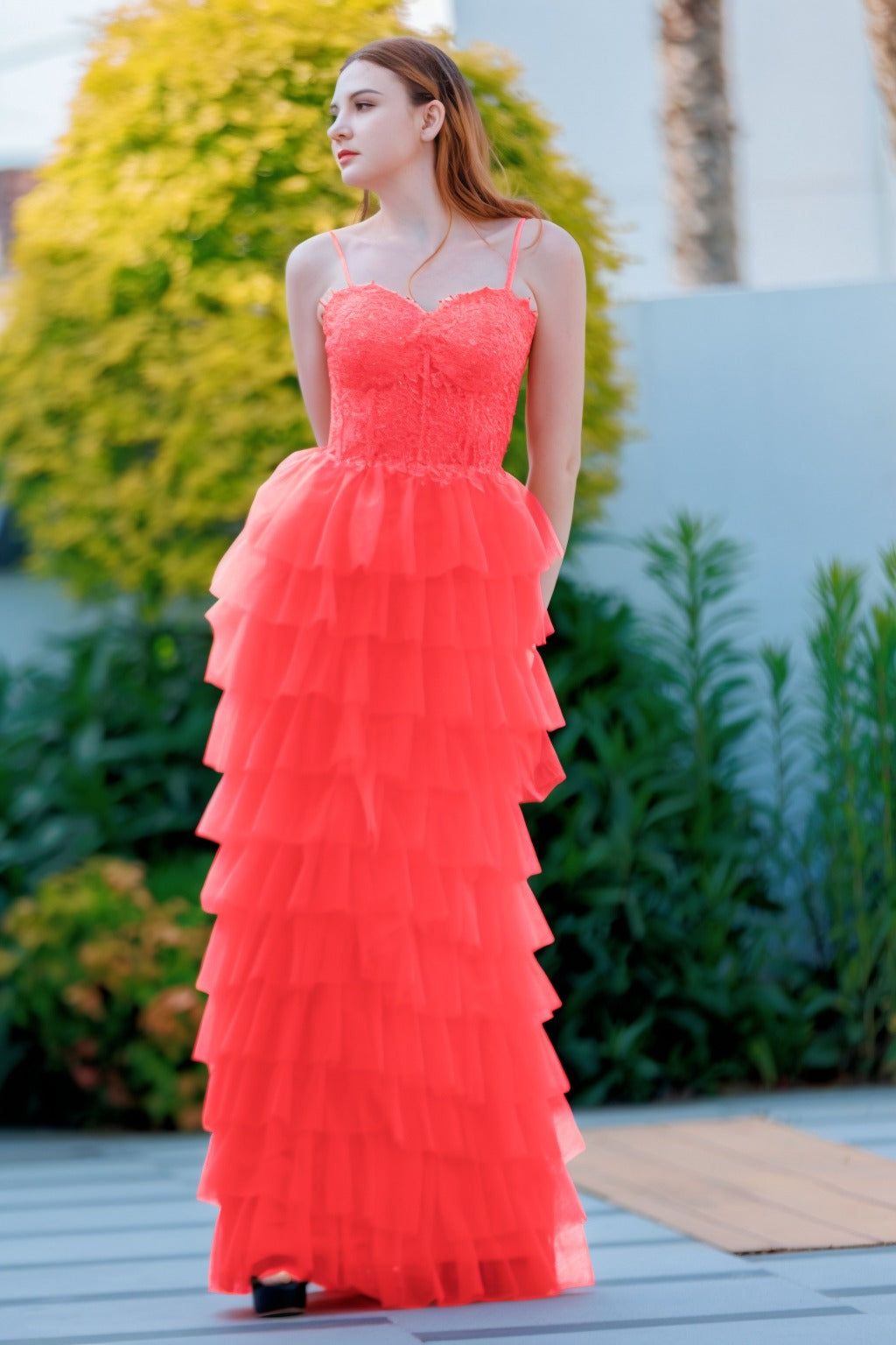 Sheath-Column Floor Length Tulle Prom Dress CS0496