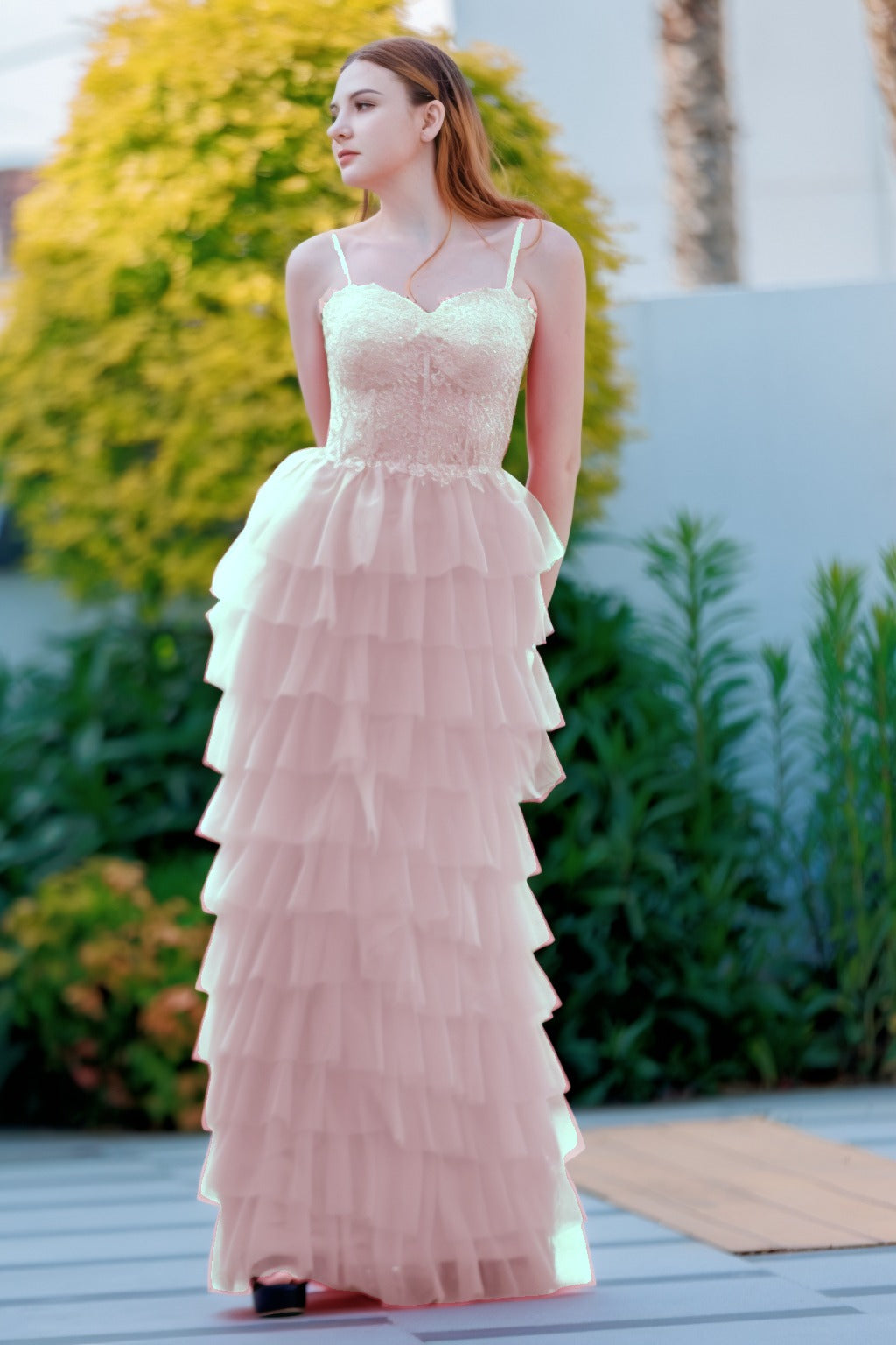 Sheath-Column Floor Length Tulle Prom Dress CS0496