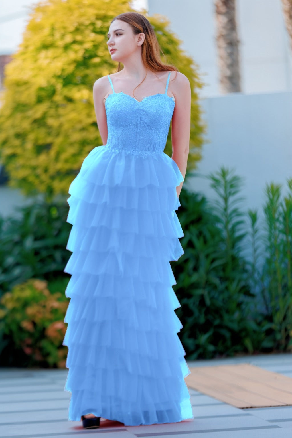 Sheath-Column Floor Length Tulle Prom Dress CS0496