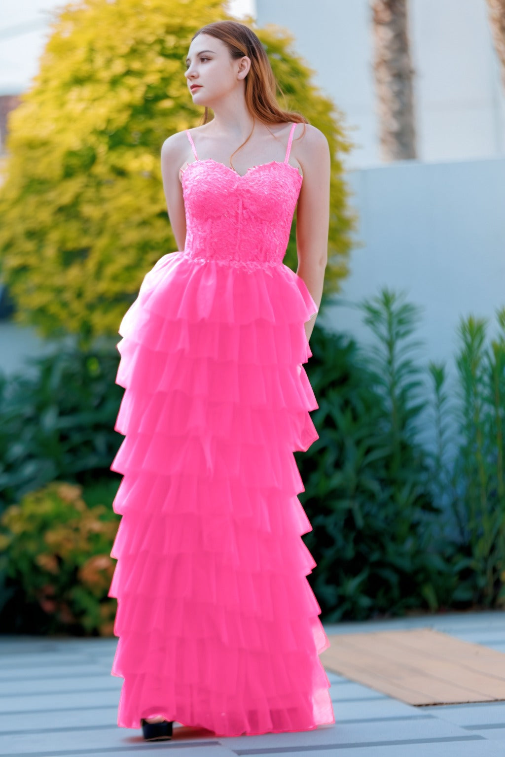 Sheath-Column Floor Length Tulle Prom Dress CS0496