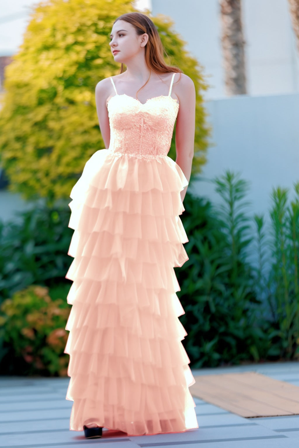 Sheath-Column Floor Length Tulle Prom Dress CS0496