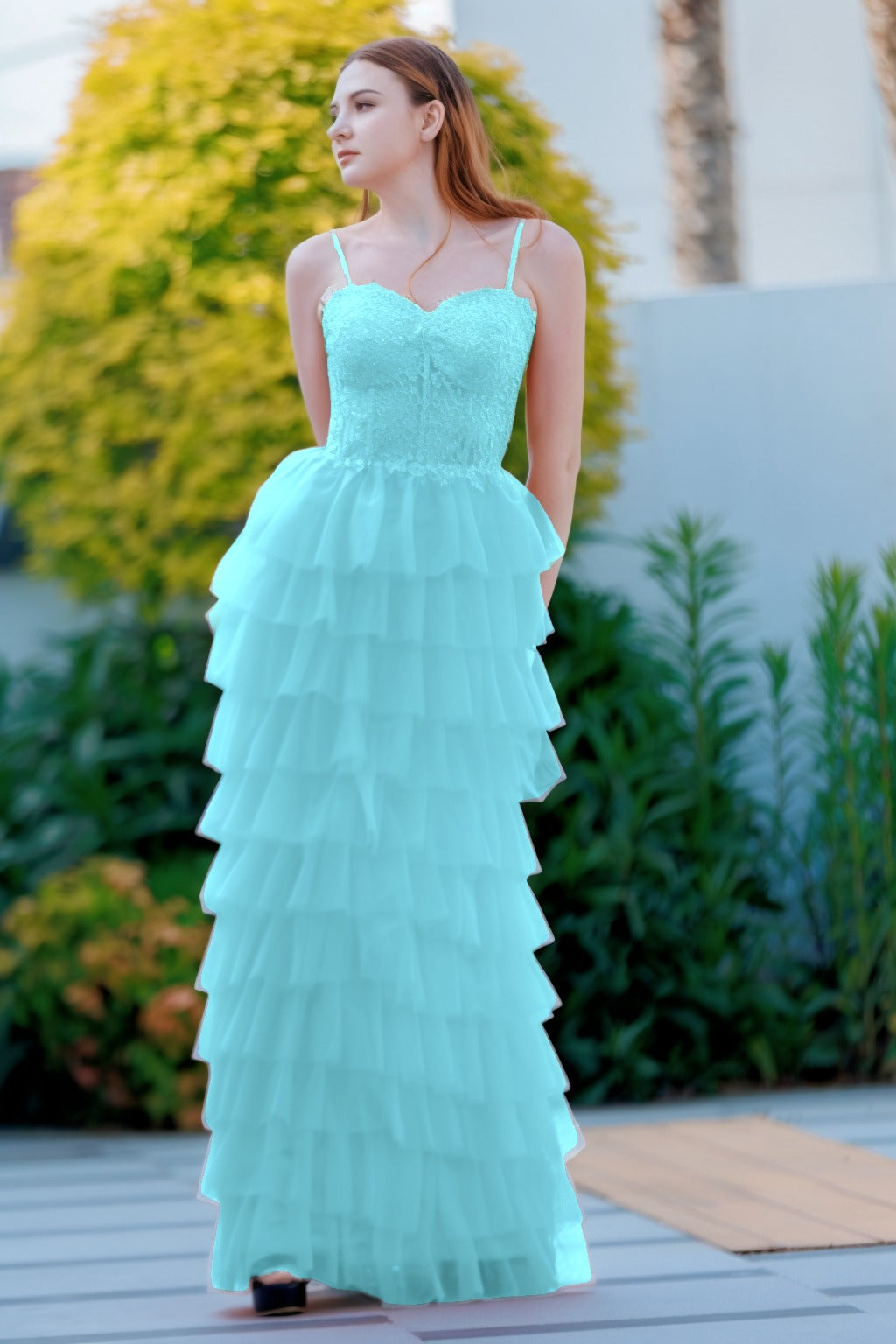 Sheath-Column Floor Length Tulle Prom Dress CS0496