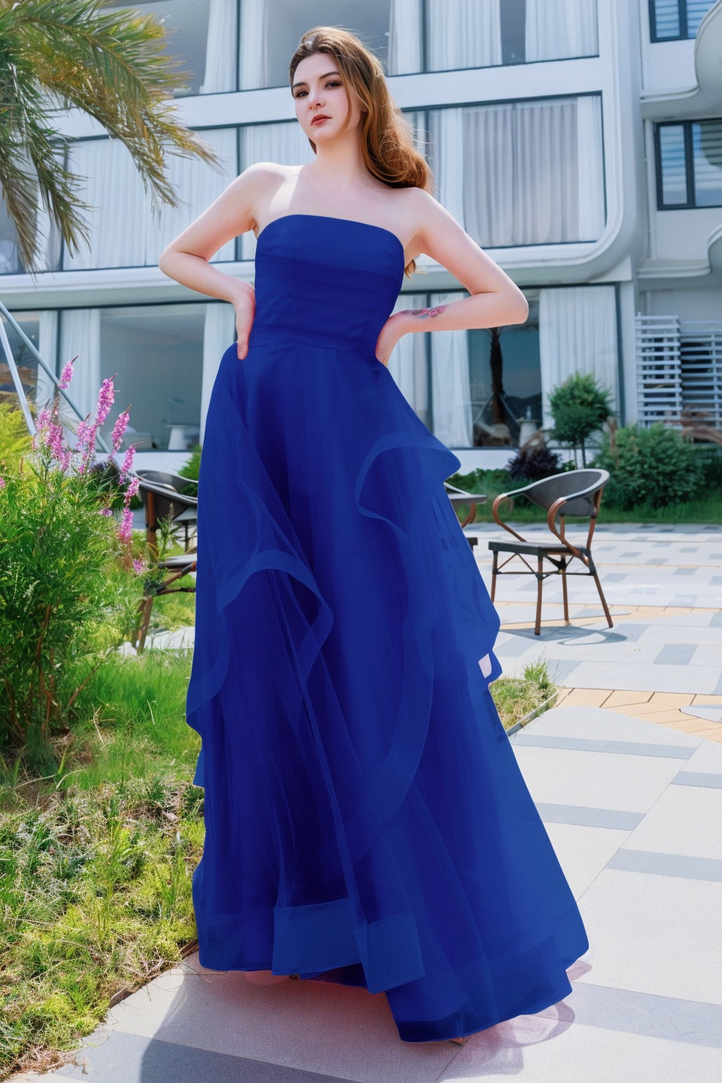 A-Line Floor Length Tulle Prom Dress CS0497