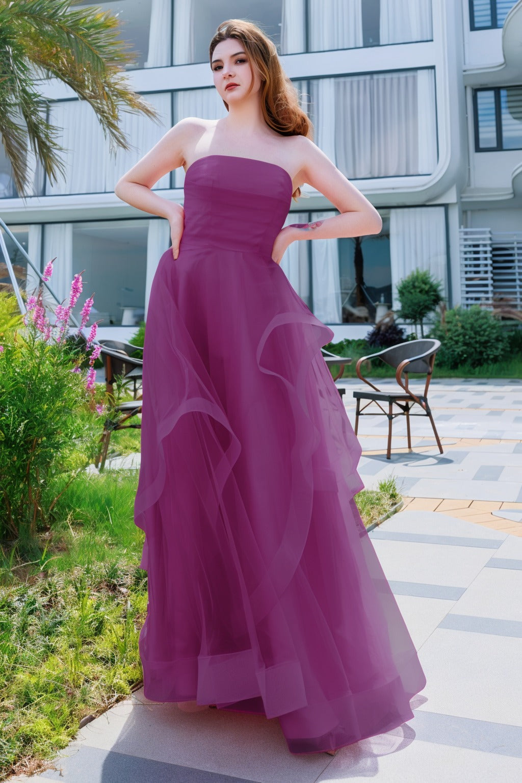 A-Line Floor Length Tulle Prom Dress CS0497