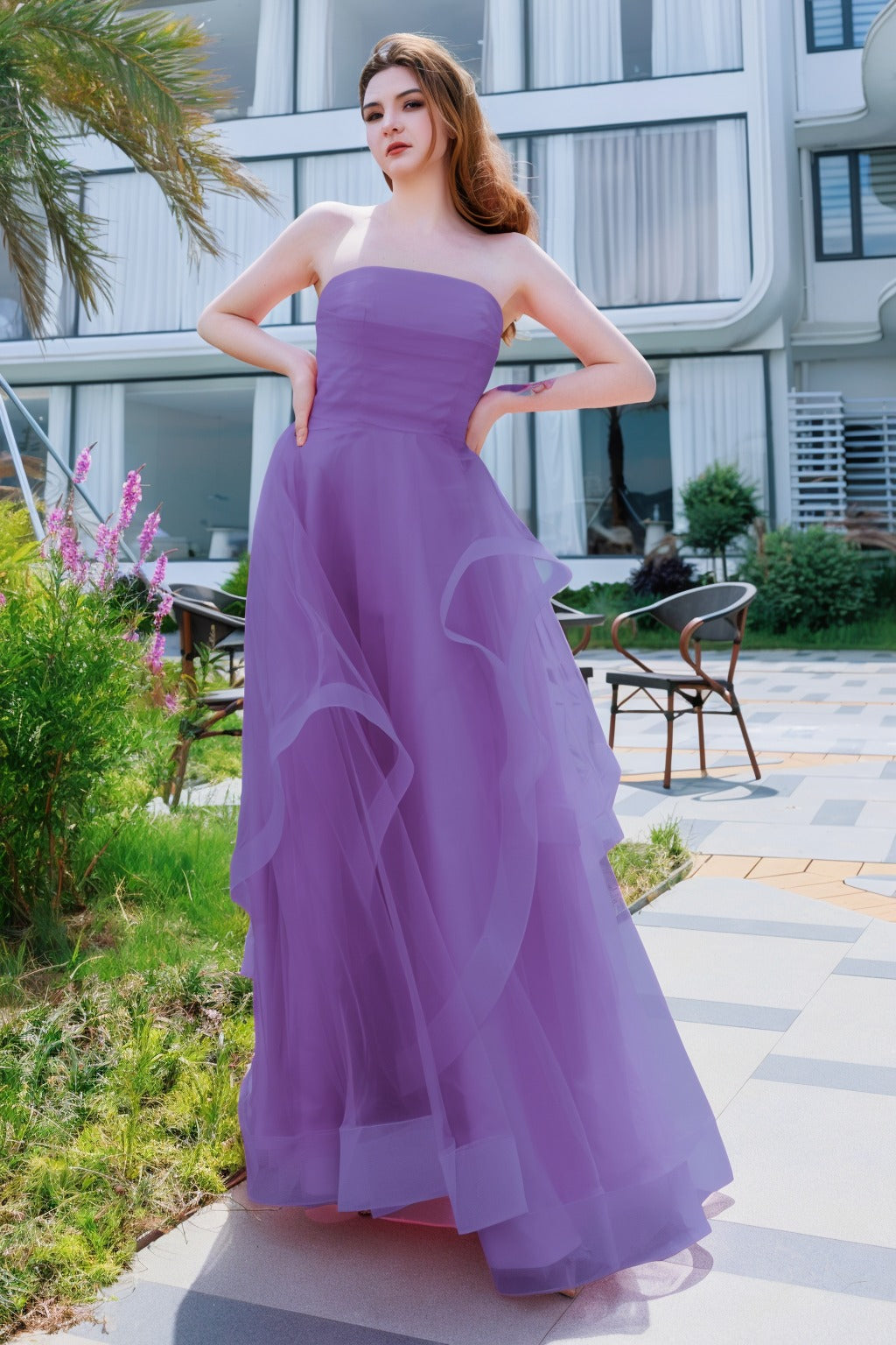 A-Line Floor Length Tulle Prom Dress CS0497