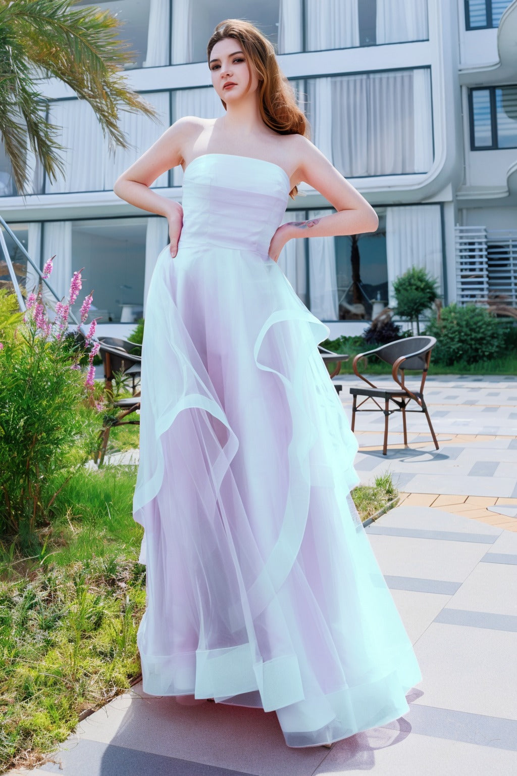 A-Line Floor Length Tulle Prom Dress CS0497