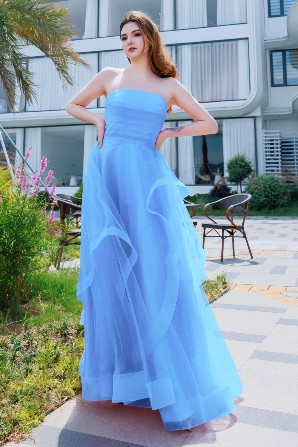 A-Line Floor Length Tulle Prom Dress CS0497