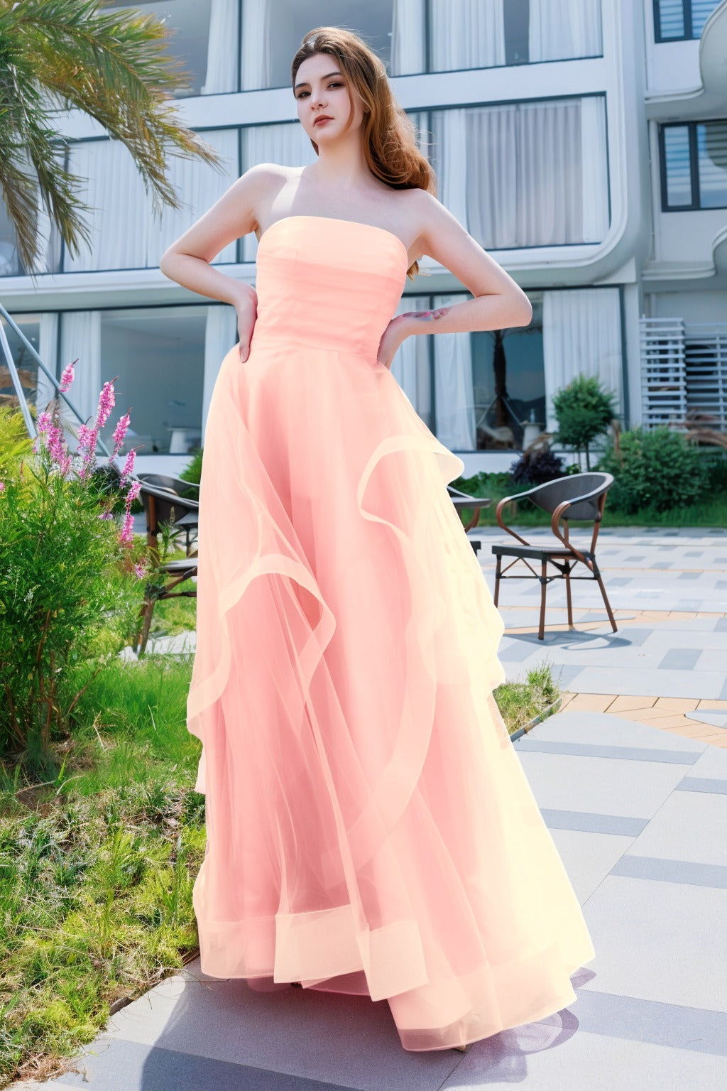 A-Line Floor Length Tulle Prom Dress CS0497