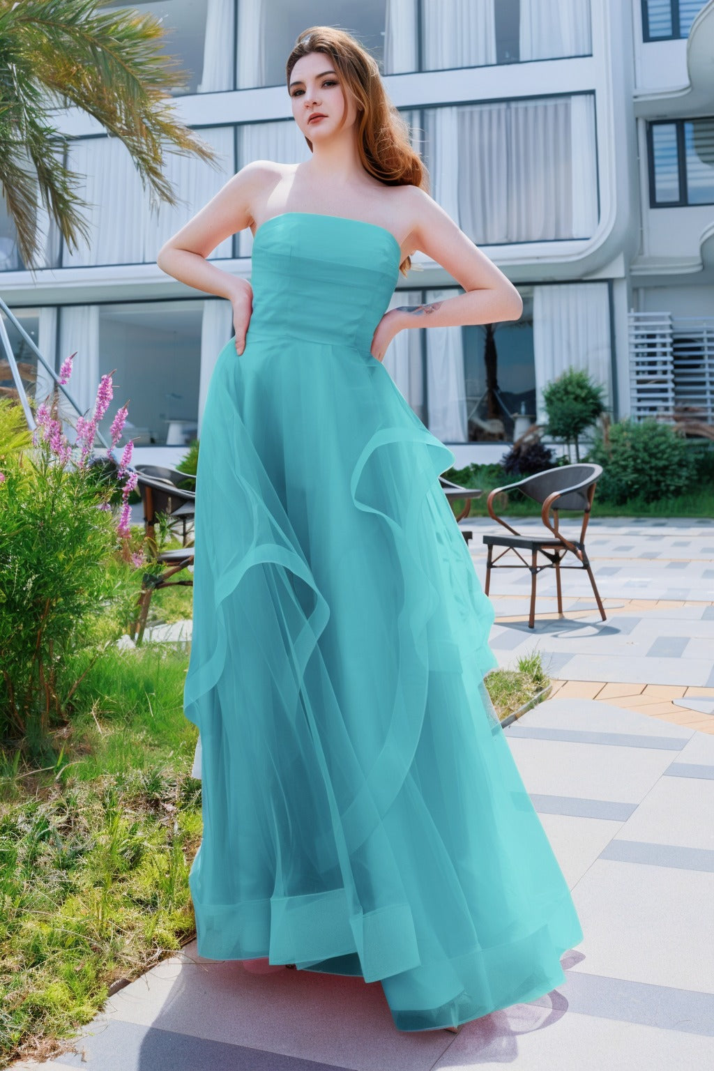 A-Line Floor Length Tulle Prom Dress CS0497