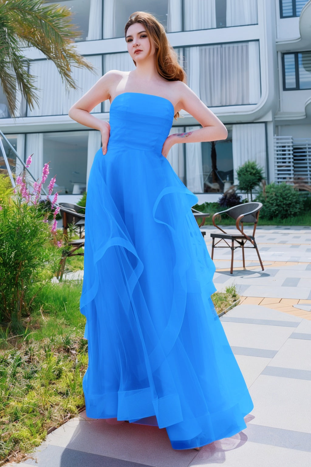 A-Line Floor Length Tulle Prom Dress CS0497