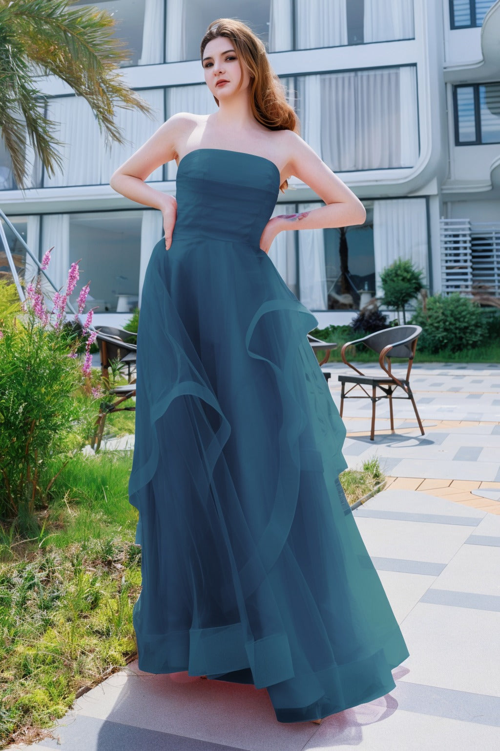 A-Line Floor Length Tulle Prom Dress CS0497