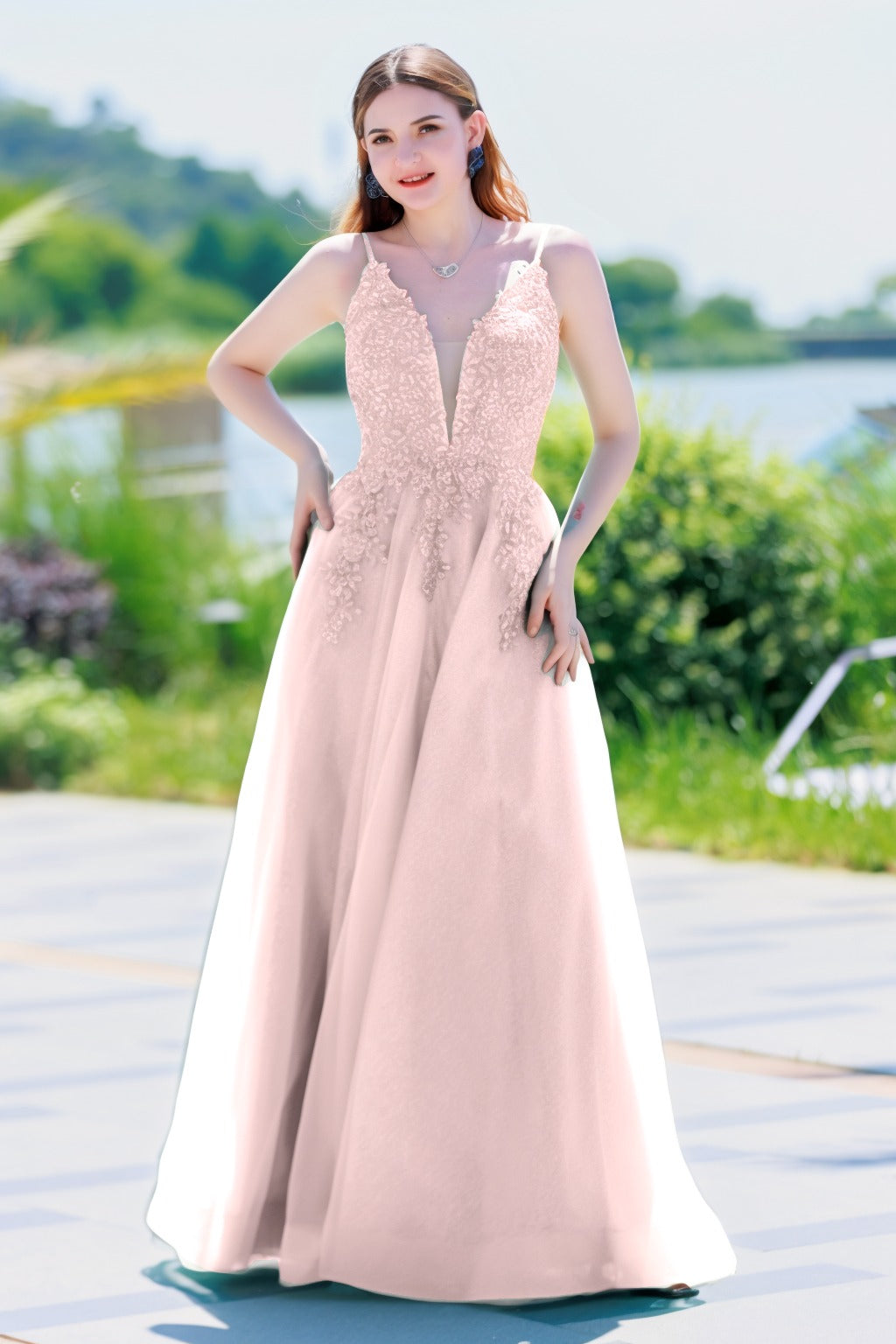 A-Line Floor Length Tulle Prom Dress CS0501