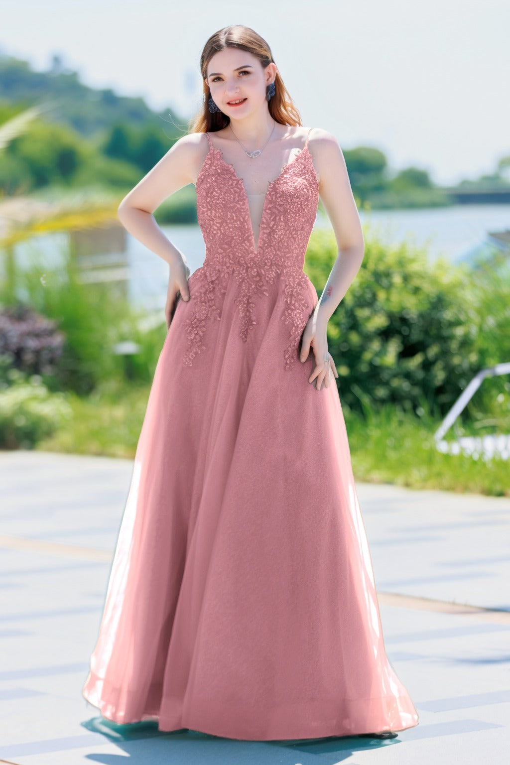 A-Line Floor Length Tulle Prom Dress CS0501