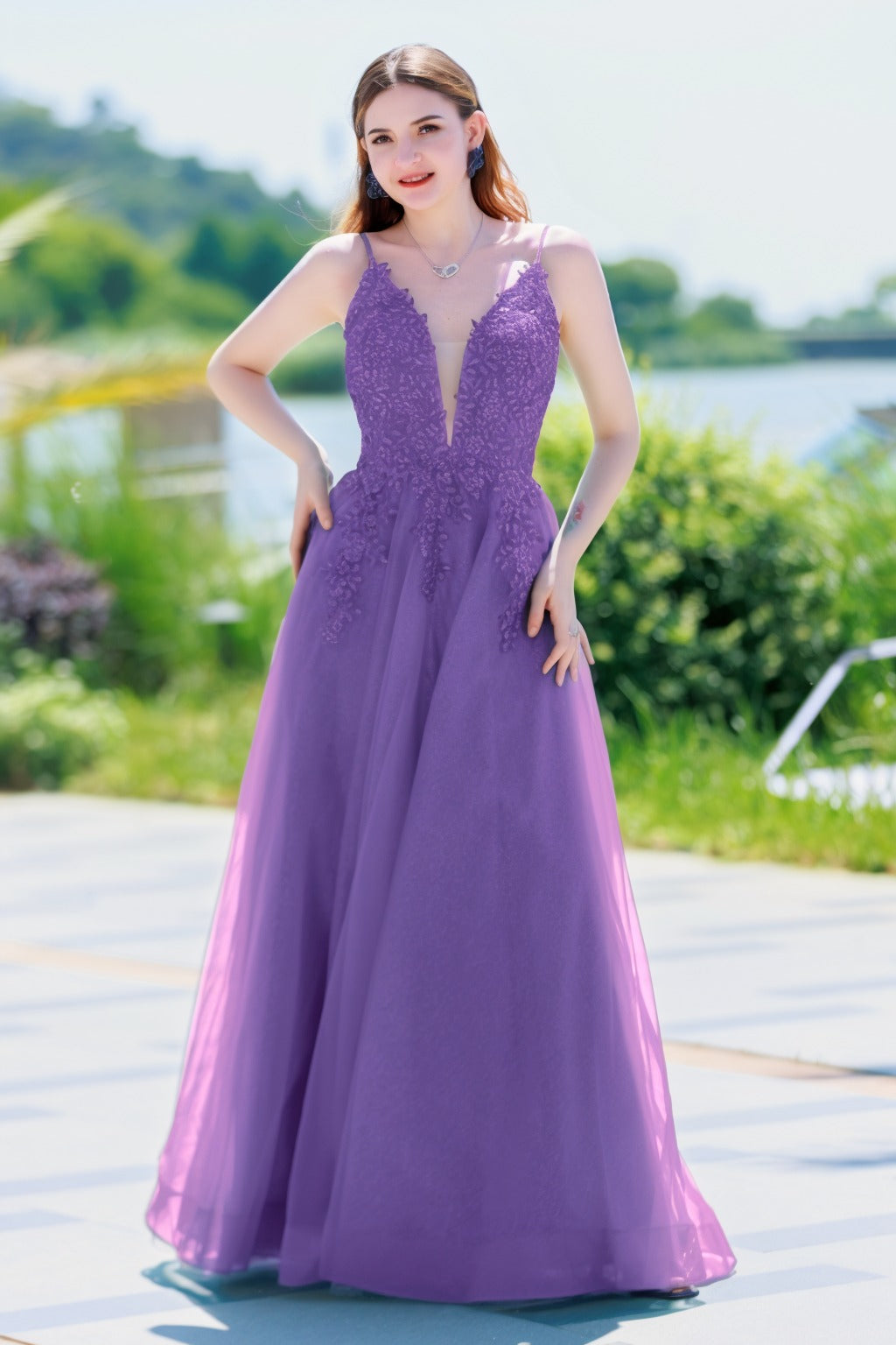 A-Line Floor Length Tulle Prom Dress CS0501