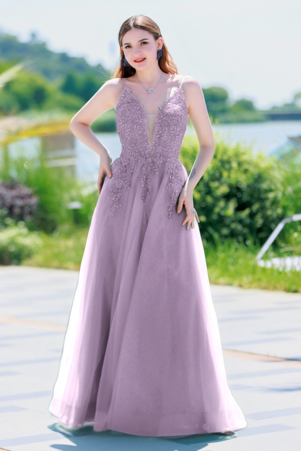 A-Line Floor Length Tulle Prom Dress CS0501