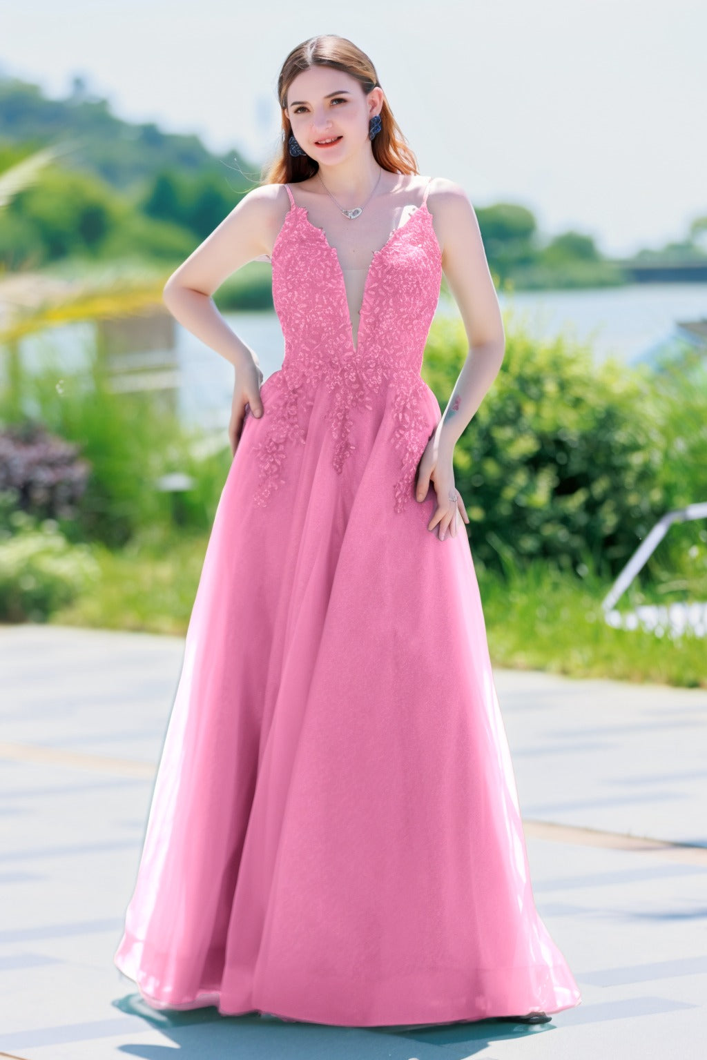 A-Line Floor Length Tulle Prom Dress CS0501