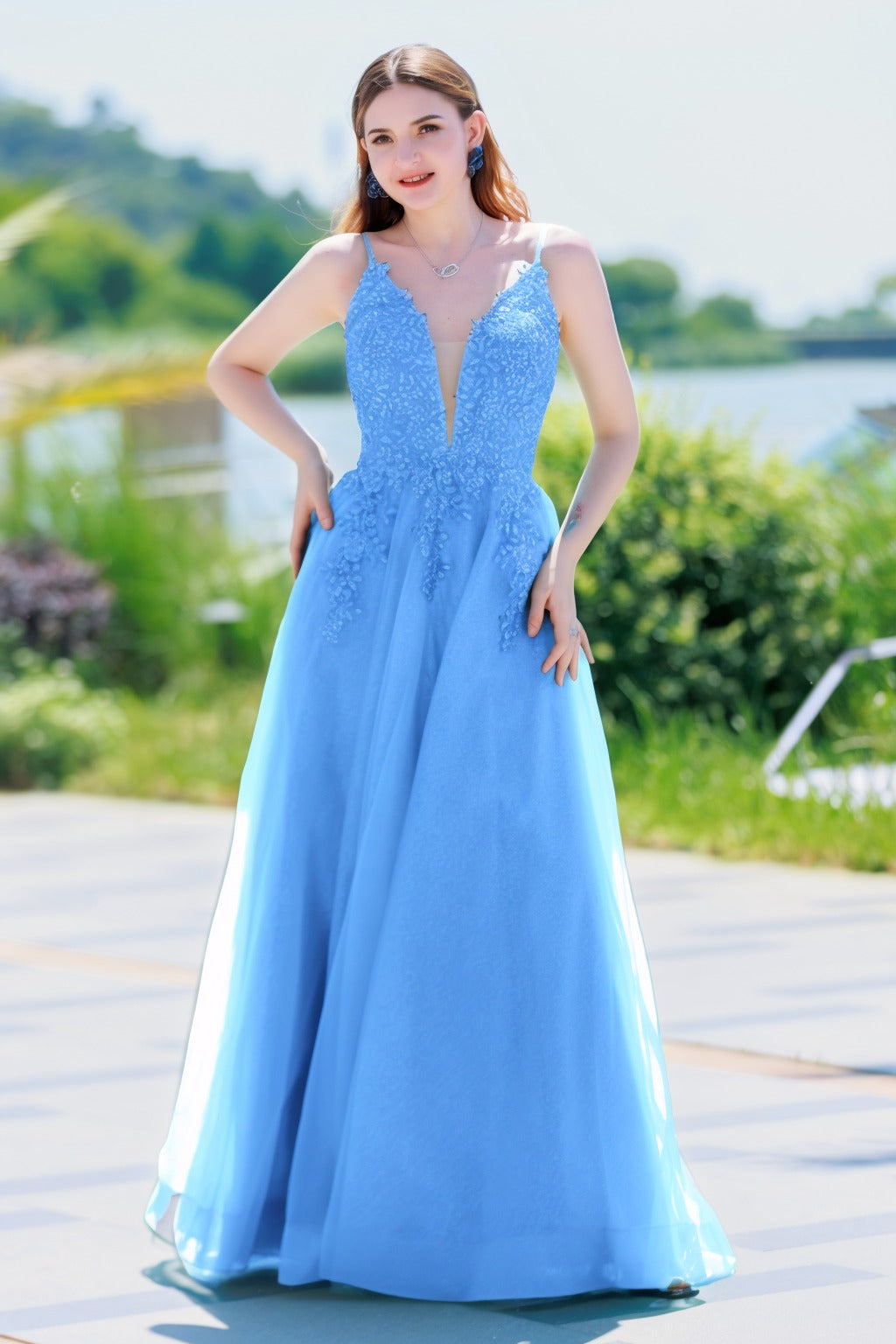 A-Line Floor Length Tulle Prom Dress CS0501