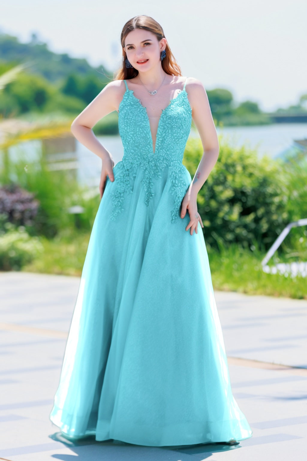 A-Line Floor Length Tulle Prom Dress CS0501