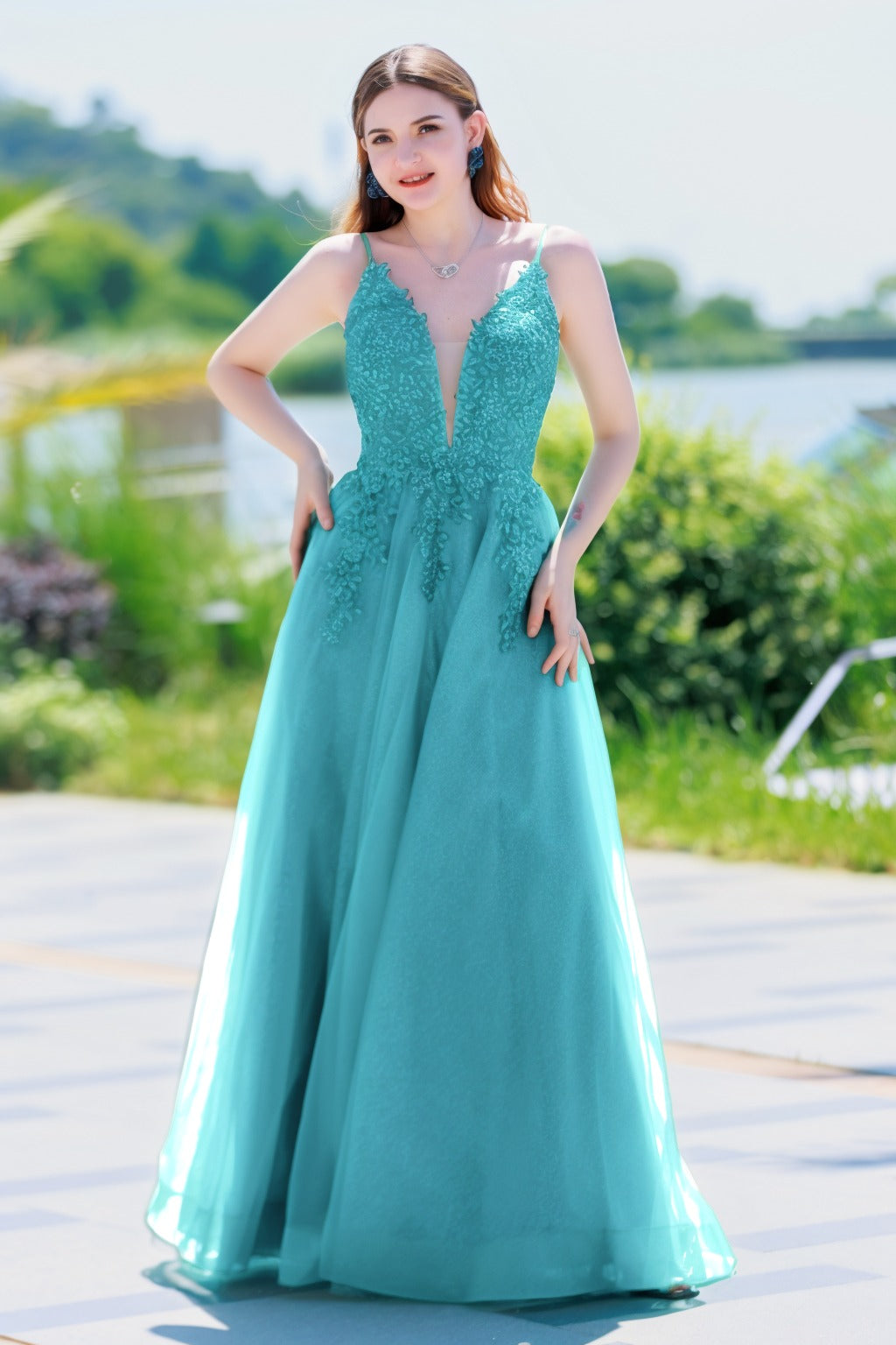 A-Line Floor Length Tulle Prom Dress CS0501