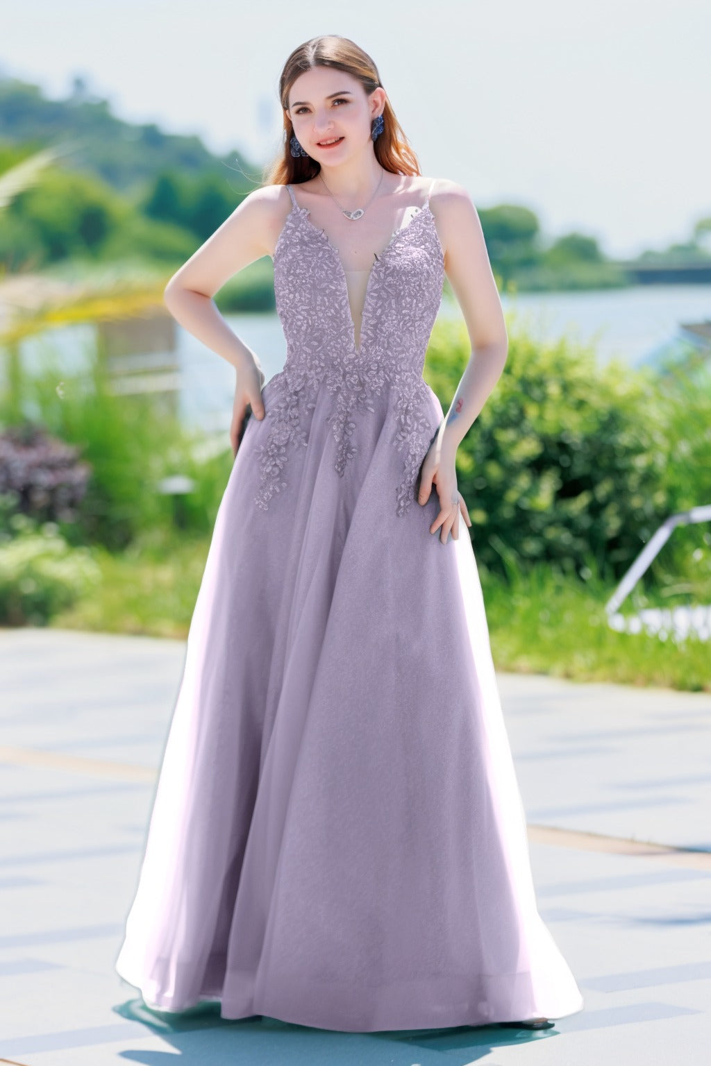 A-Line Floor Length Tulle Prom Dress CS0501