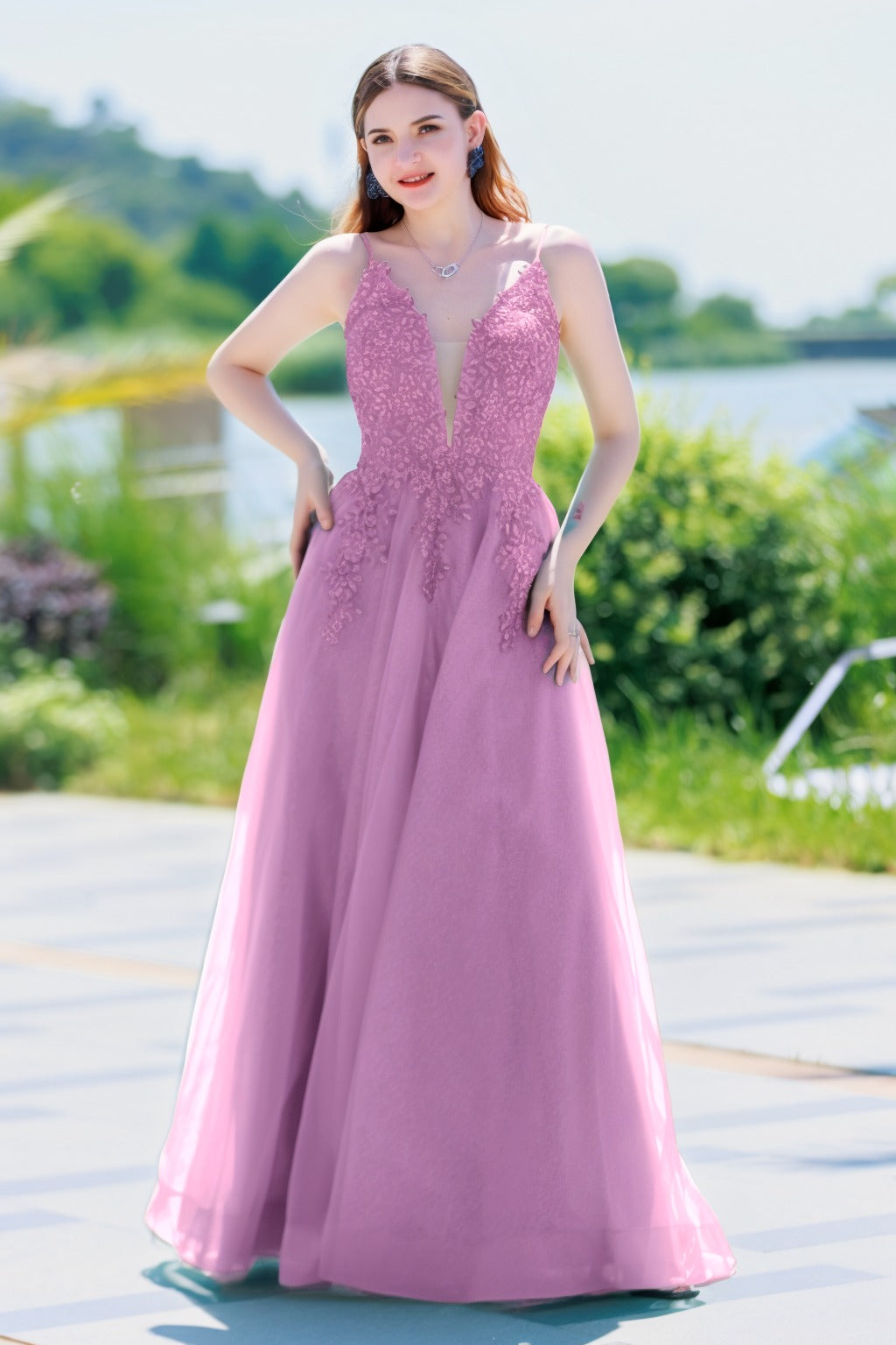 A-Line Floor Length Tulle Prom Dress CS0501