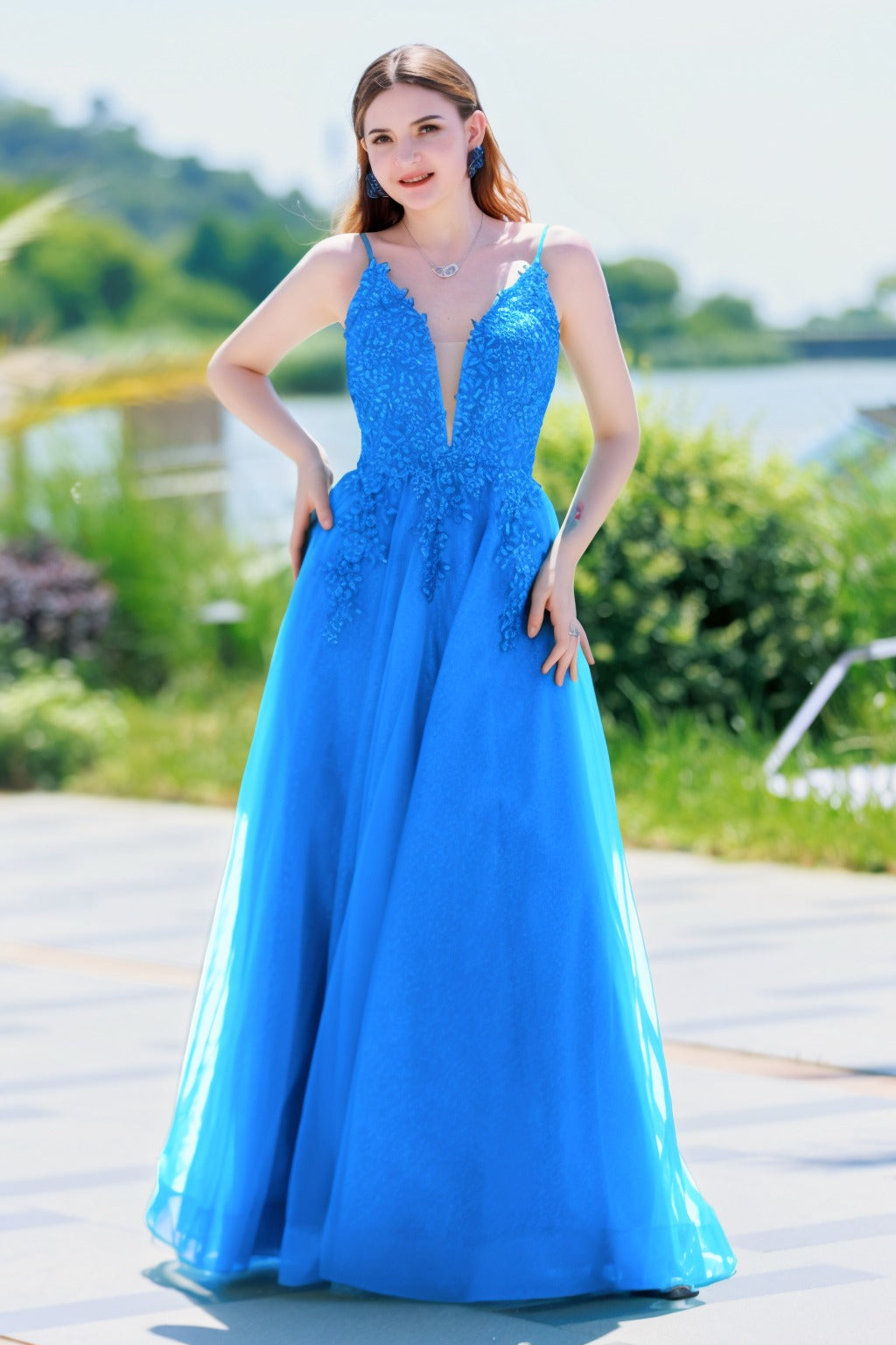 A-Line Floor Length Tulle Prom Dress CS0501