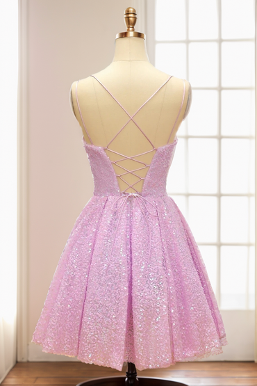 A-Line Short-Mini Sequined Homecoming Dresses CS0511