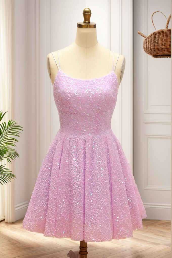 A-Line Short-Mini Sequined Homecoming Dresses CS0511