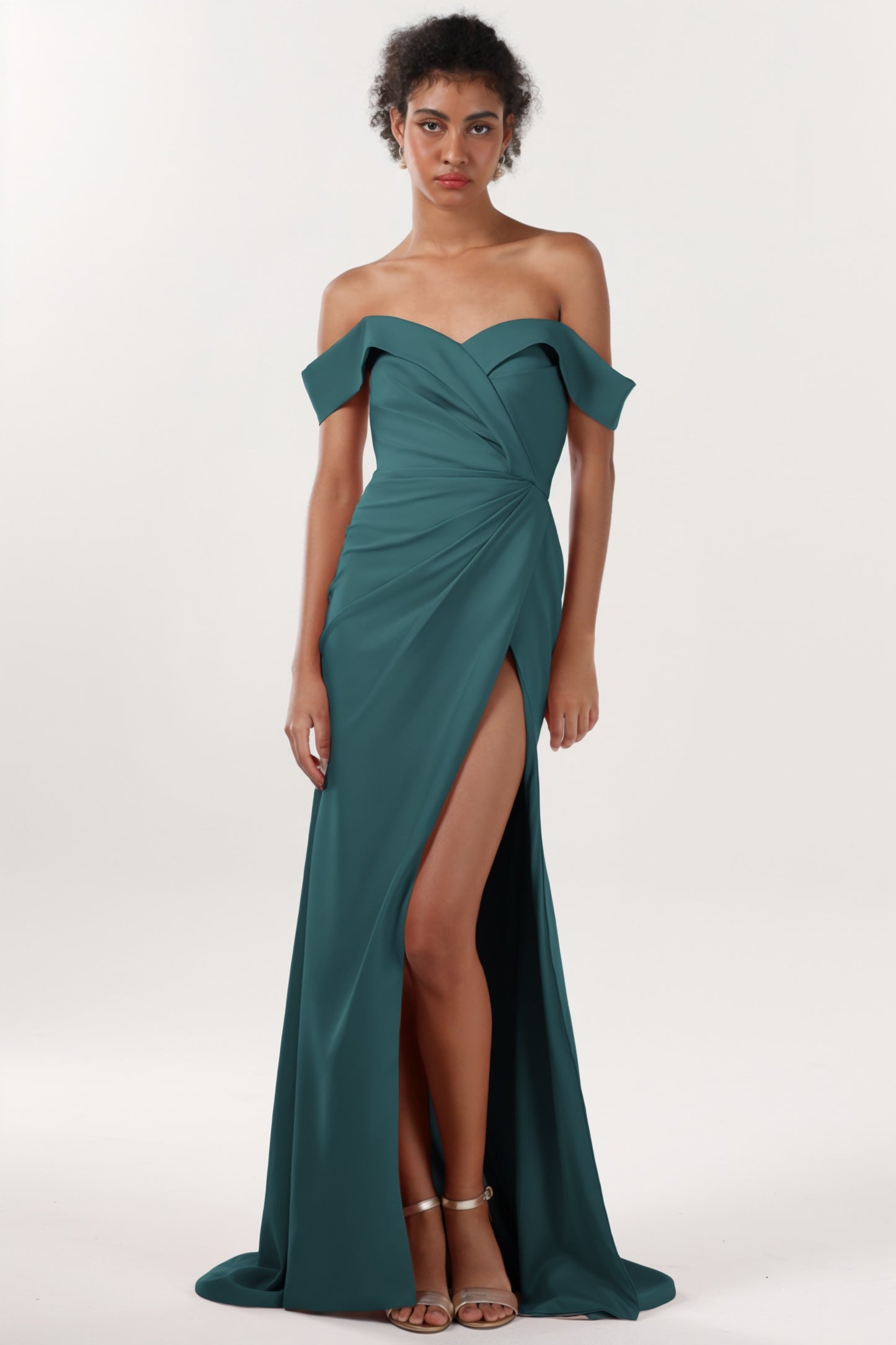 Sheath-Column Sweep-Brush Train Stretch Crepe Formal Dress CS0595