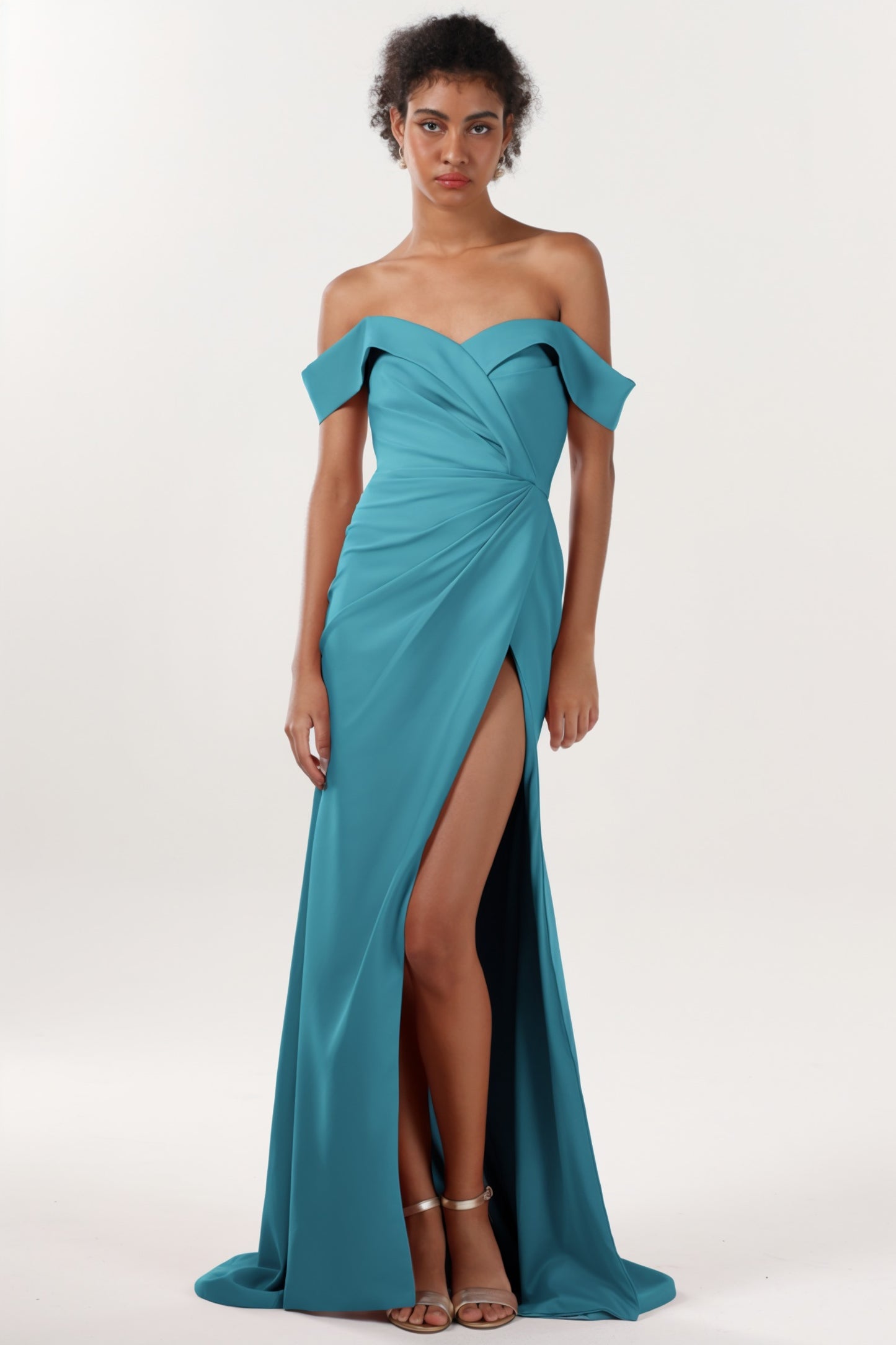 Sheath-Column Sweep-Brush Train Stretch Crepe Formal Dress CS0595