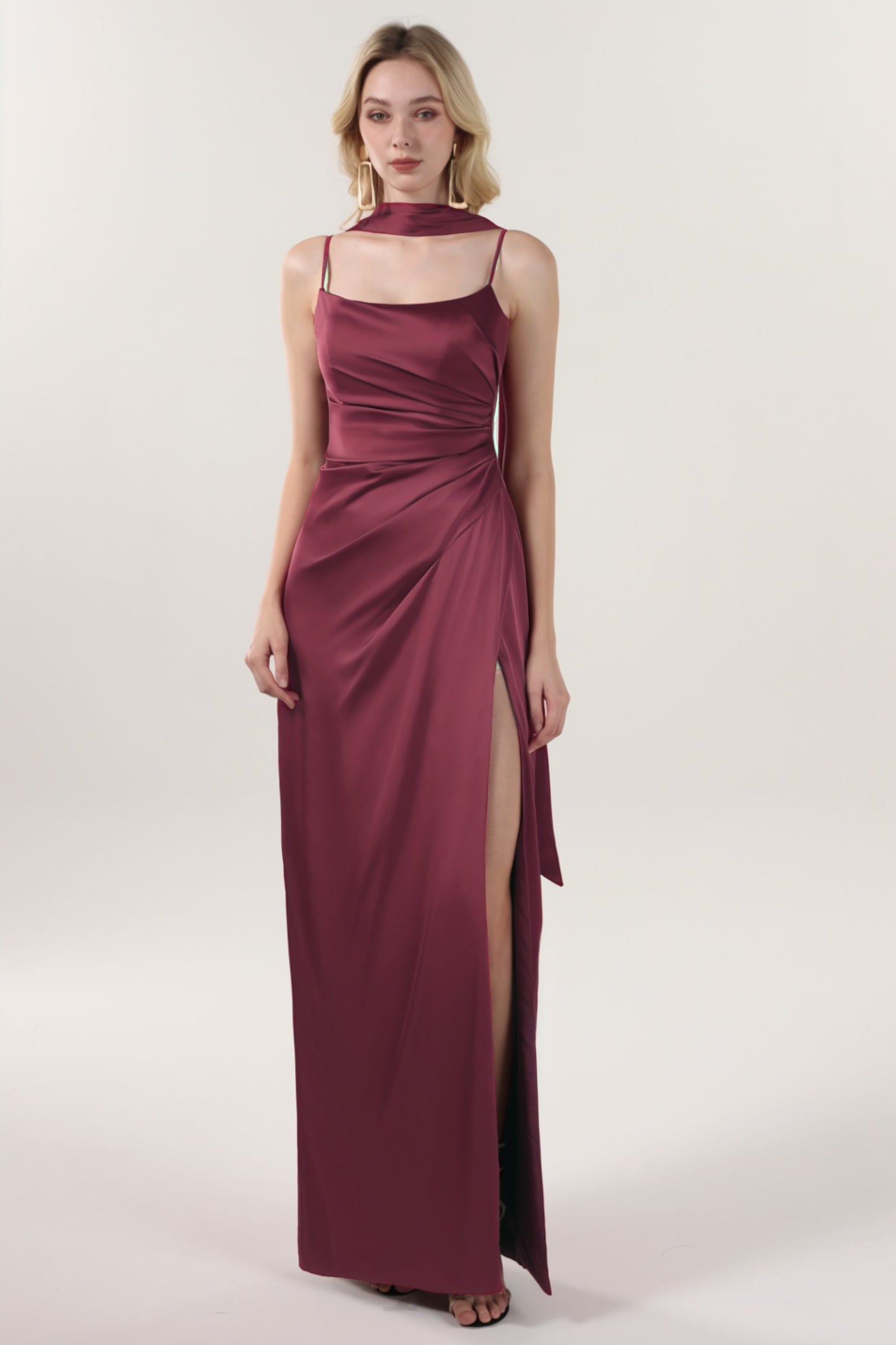 Sheath-Column Maxi Luxe Satin Formal Dress CS0599