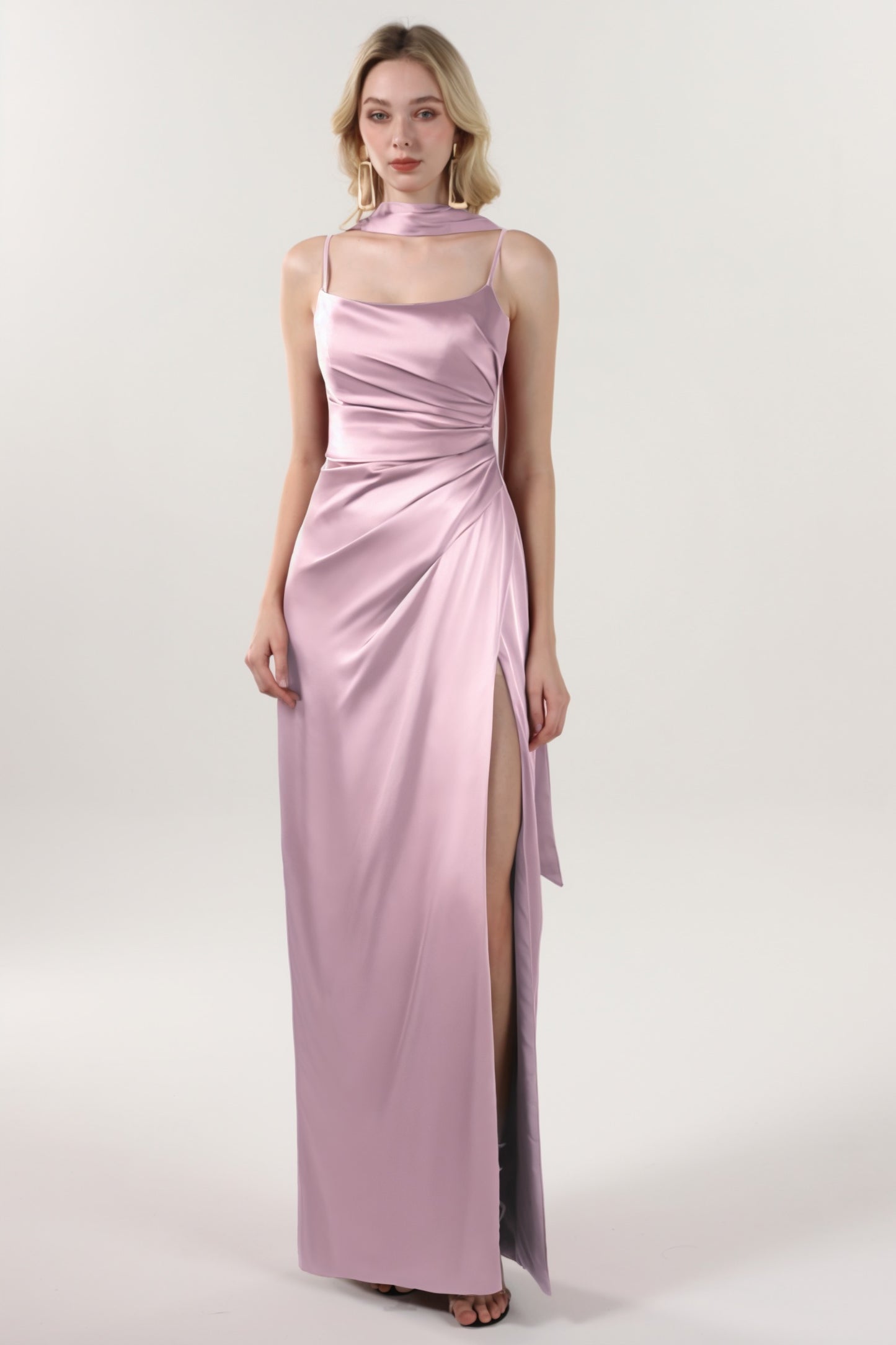 Sheath-Column Maxi Luxe Satin Formal Dress CS0599