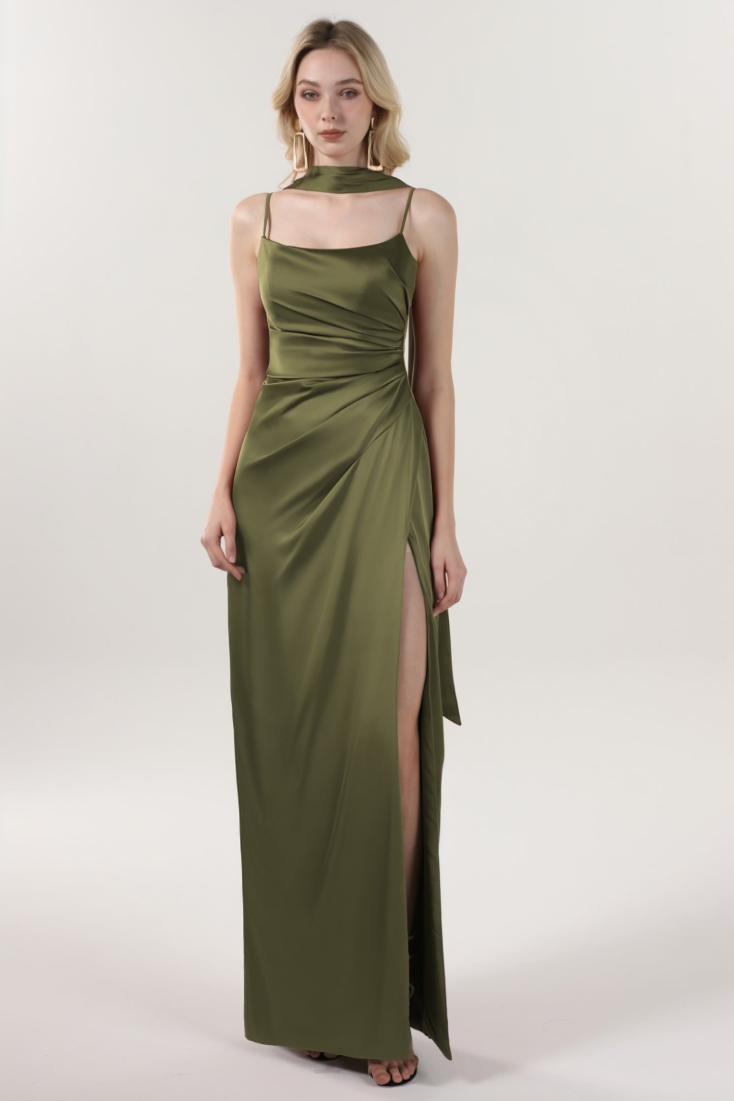 Sheath-Column Maxi Luxe Satin Bridesmaid Dress CS0599BM