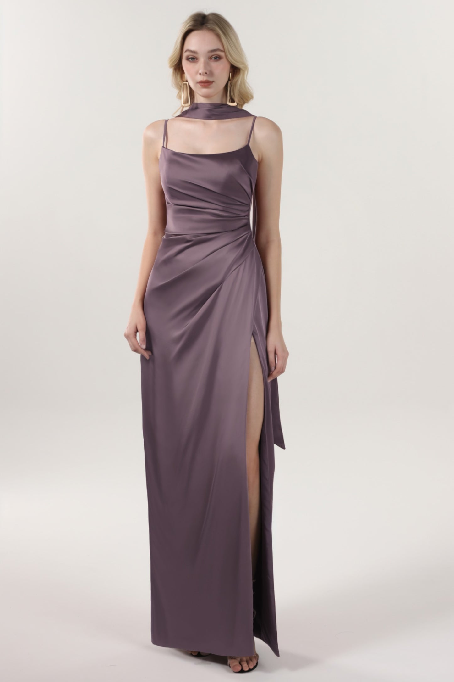 Sheath-Column Maxi Luxe Satin Bridesmaid Dress CS0599BM